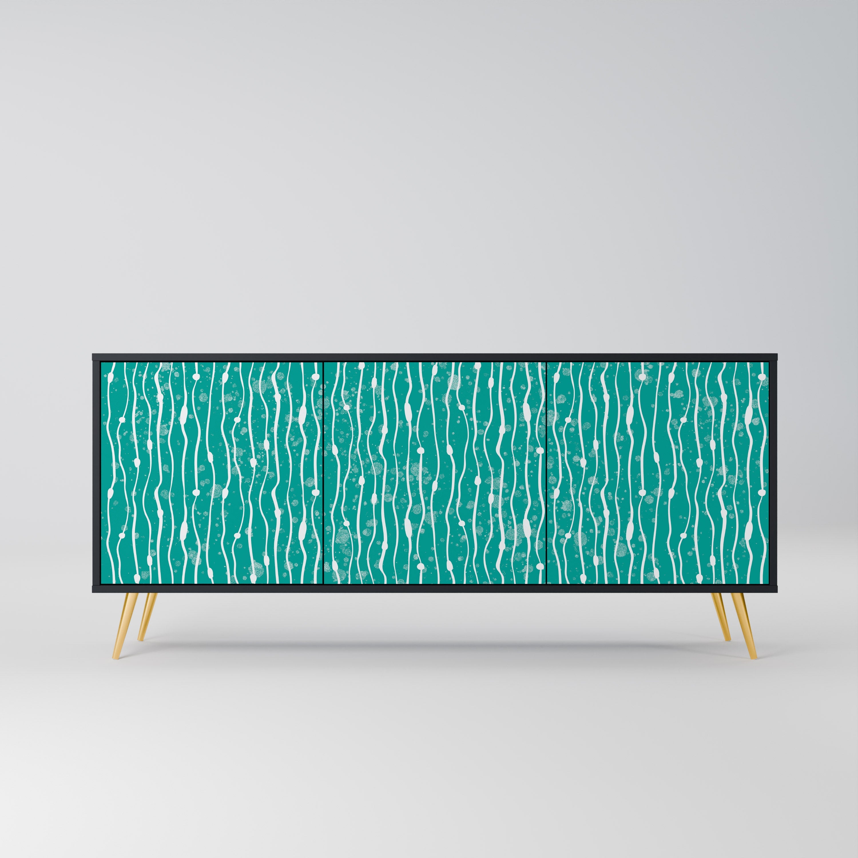 TURQUOISE RAIN 3-türiges Sideboard in schwarzem Finish
