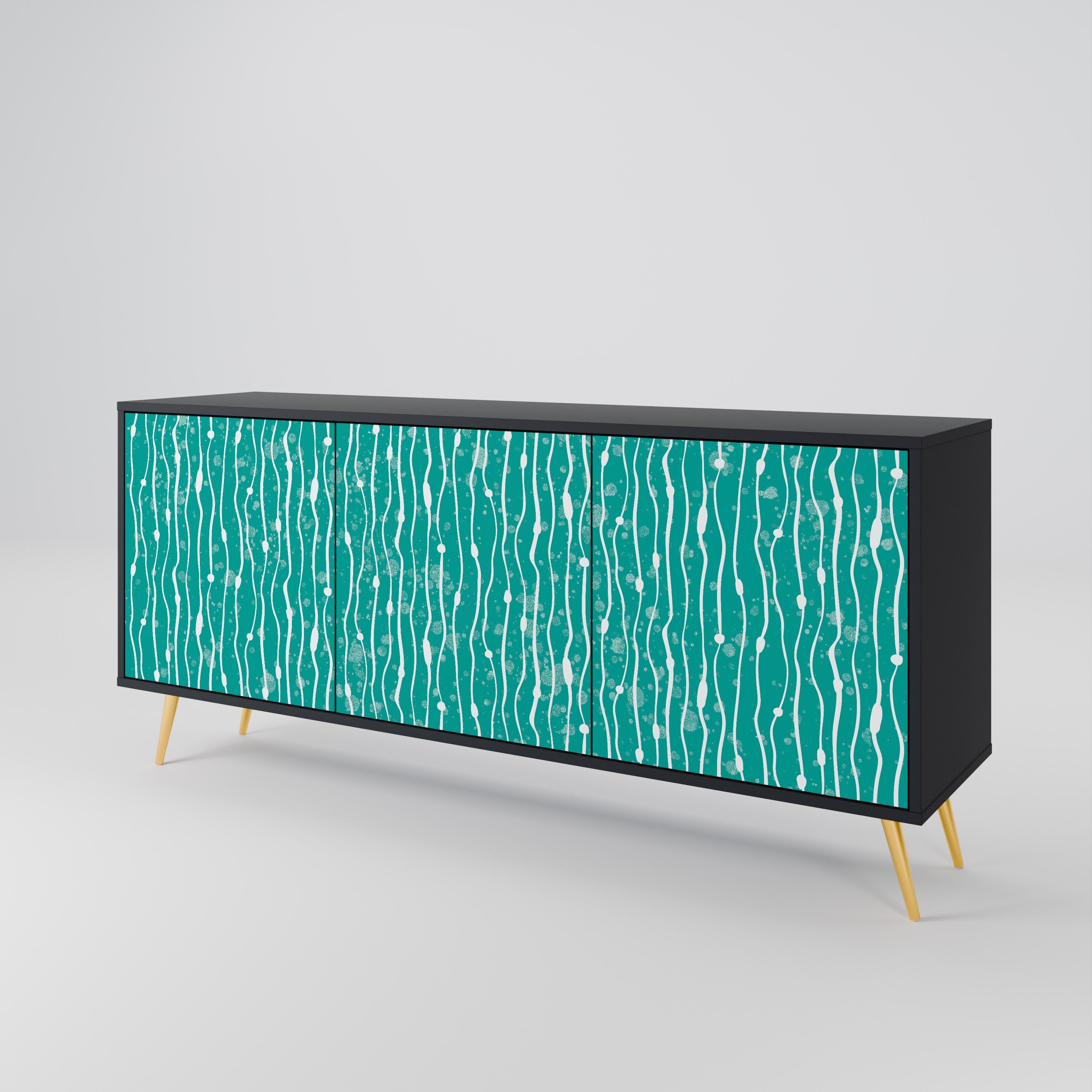 TURQUOISE RAIN 3-türiges Sideboard in schwarzem Finish