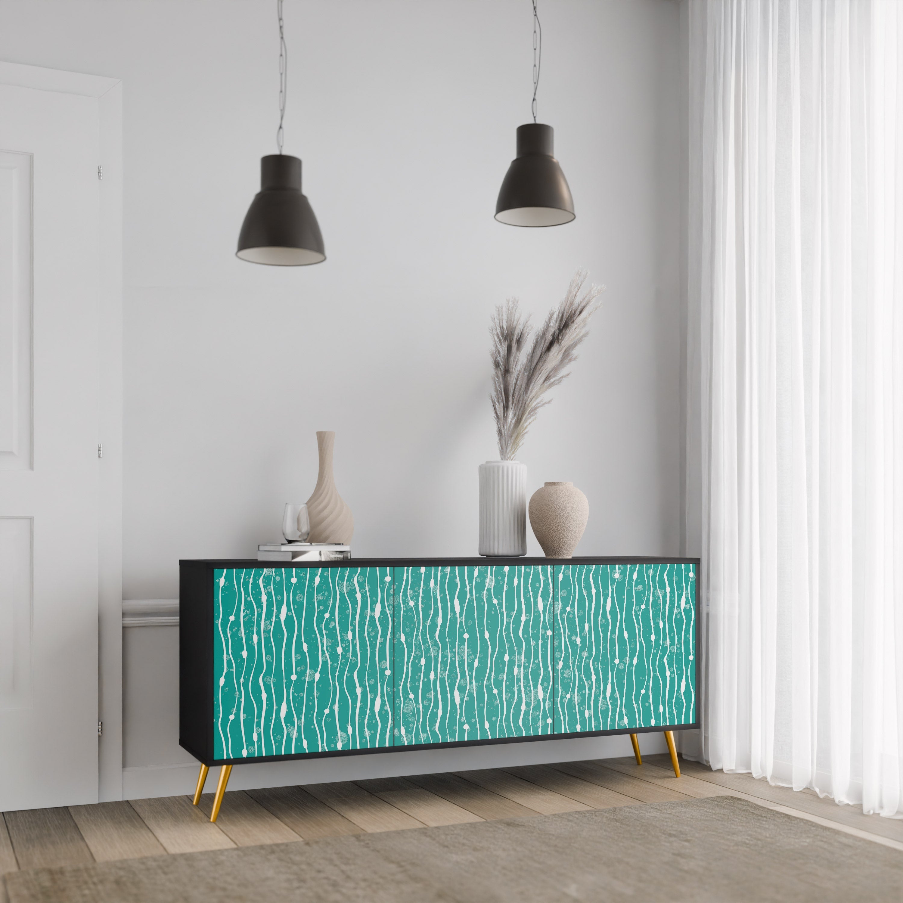 TURQUOISE RAIN 3-türiges Sideboard in schwarzem Finish