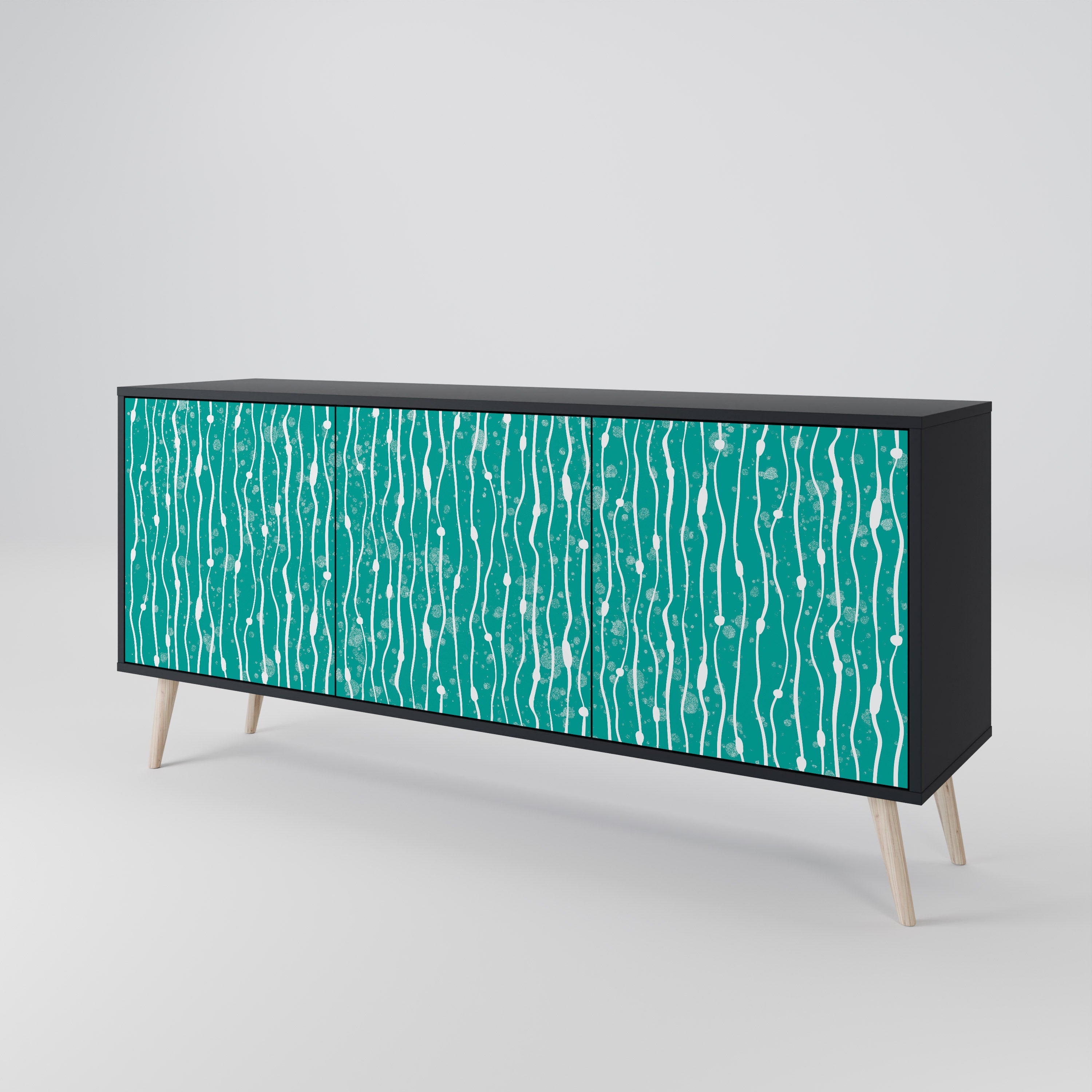 TURQUOISE RAIN 3-türiges Sideboard in schwarzem Finish