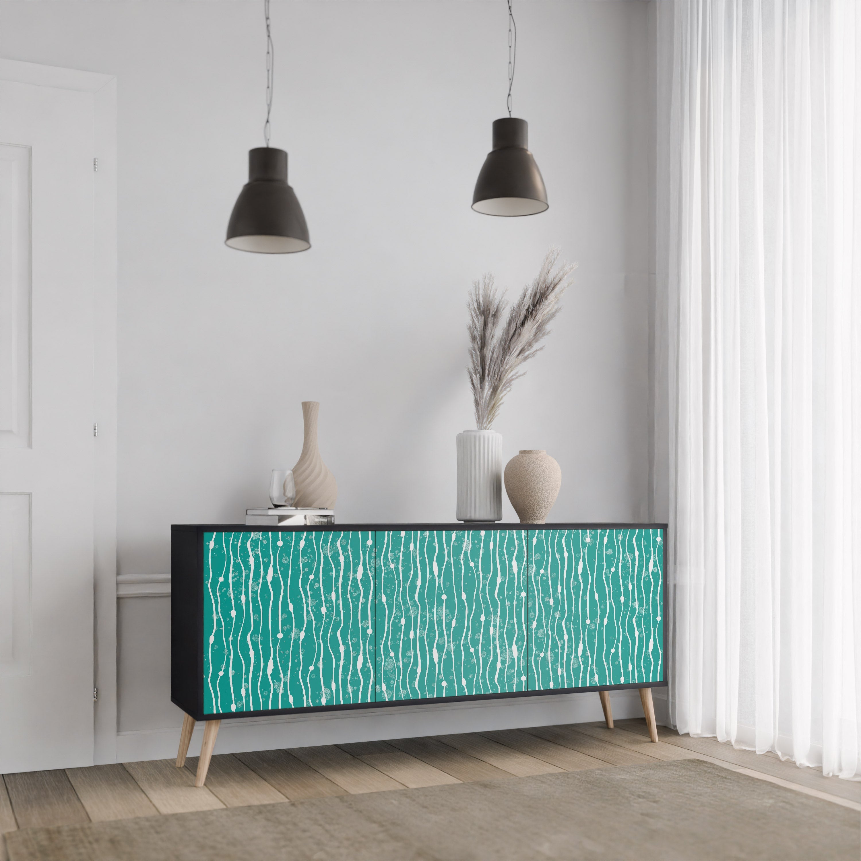 TURQUOISE RAIN 3-türiges Sideboard in schwarzem Finish