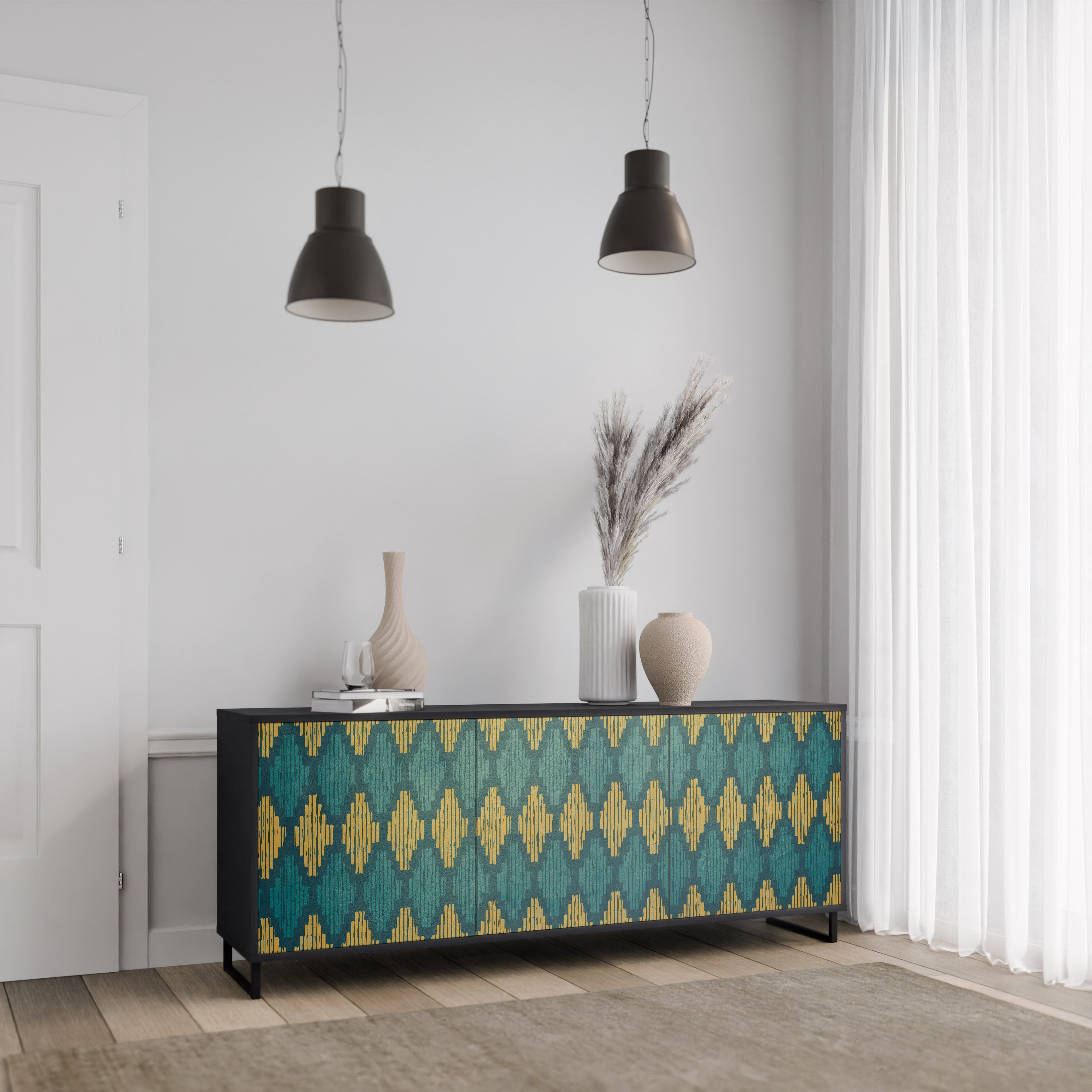 POLYGONS Sideboard mit 3 Türen in Schwarz