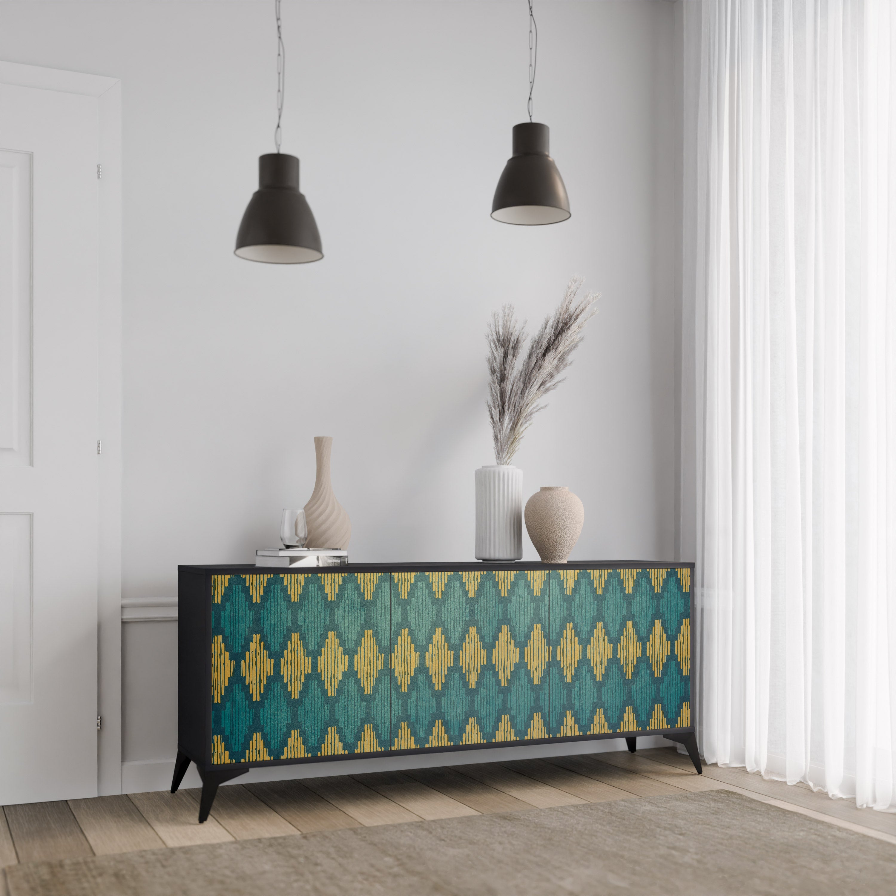 POLYGONS Sideboard mit 3 Türen in Schwarz
