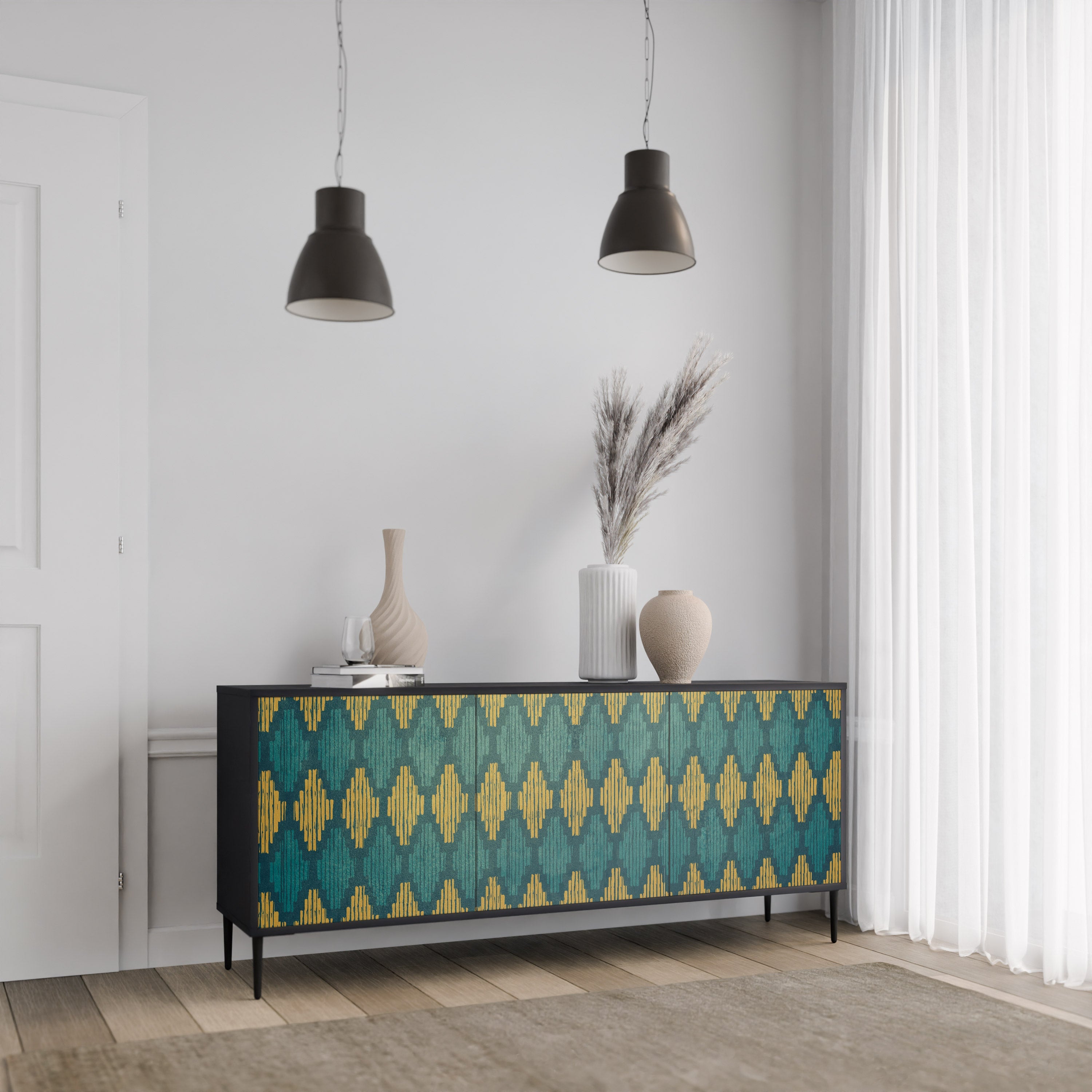 POLYGONS Sideboard mit 3 Türen in Schwarz