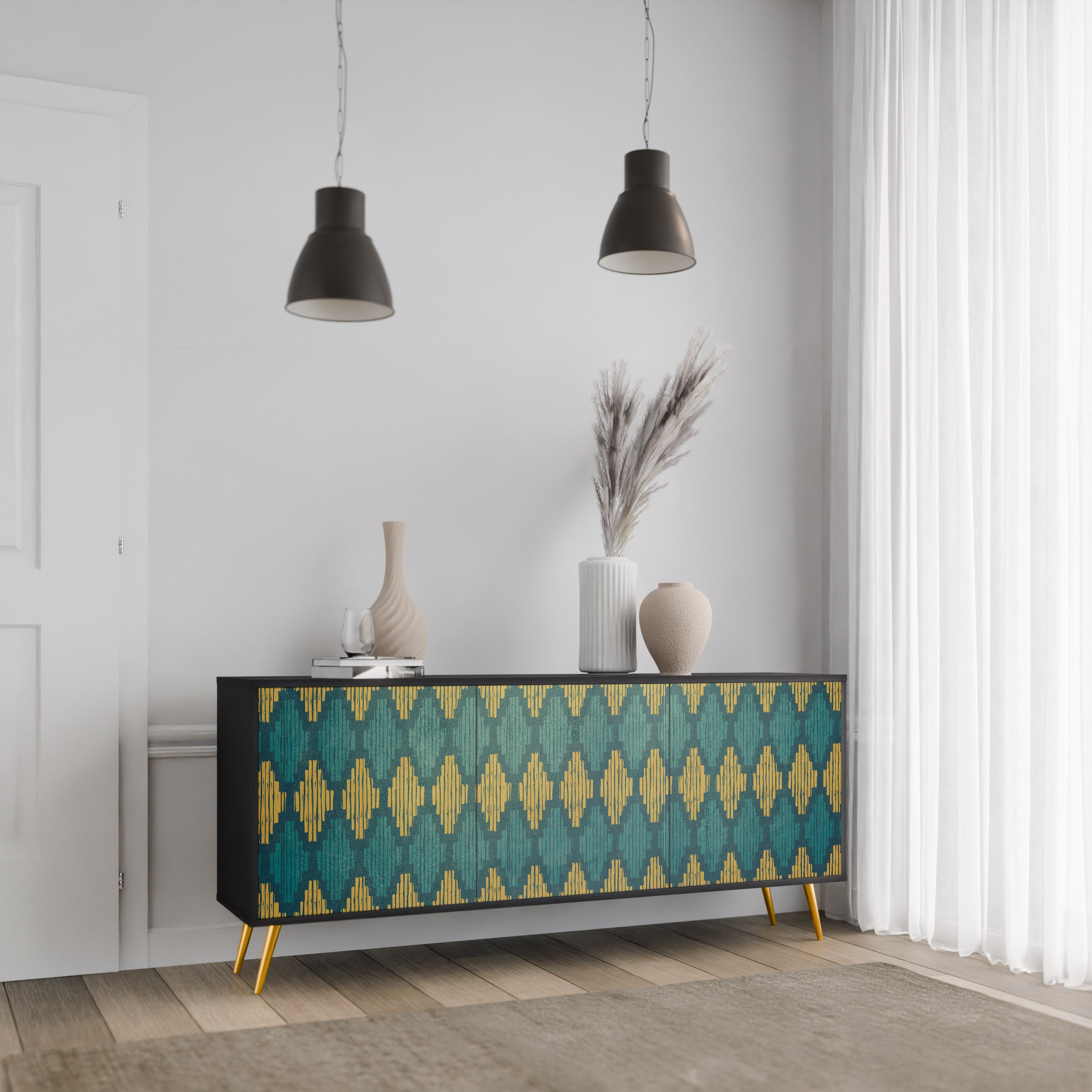 POLYGONS Sideboard mit 3 Türen in Schwarz