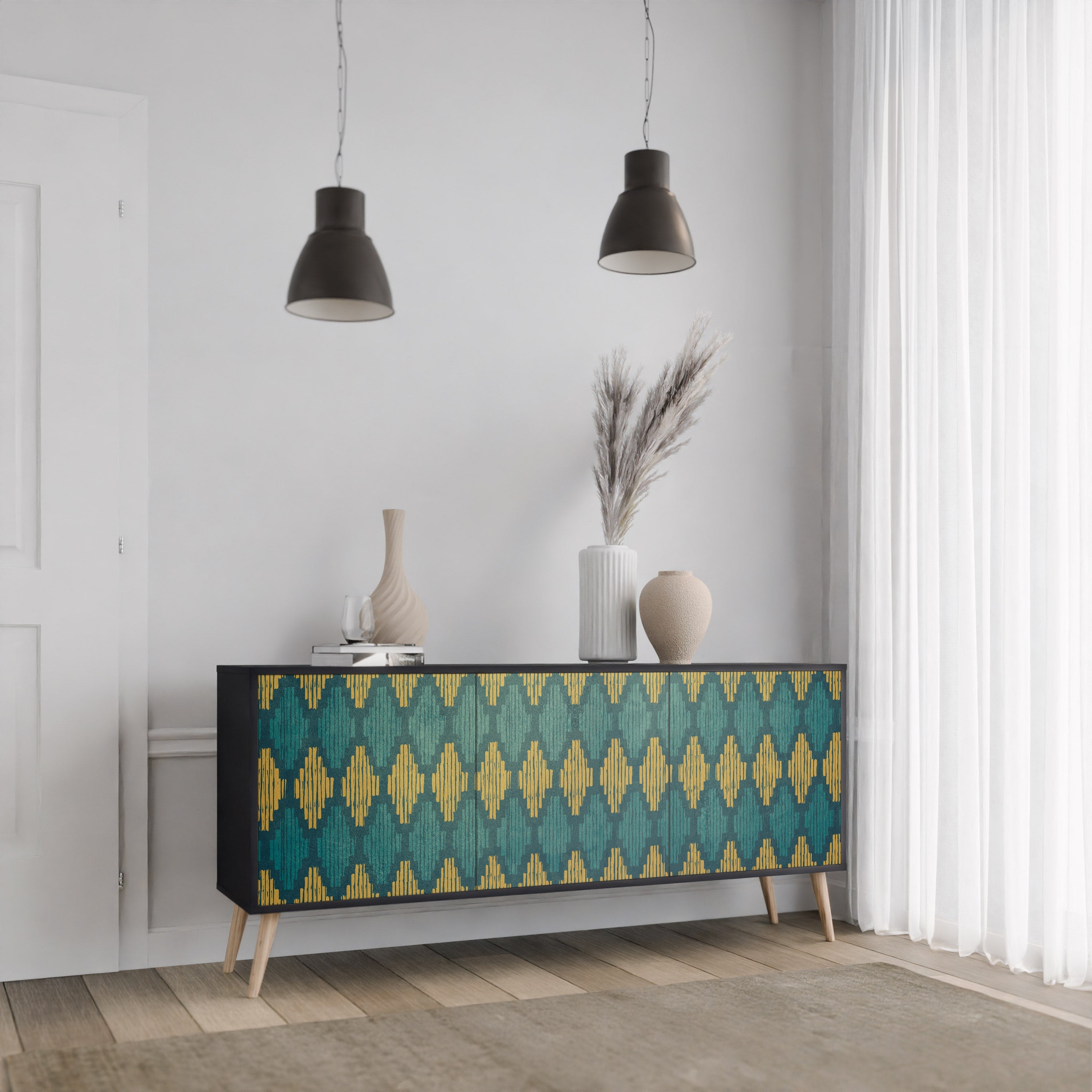 POLYGONS Sideboard mit 3 Türen in Schwarz