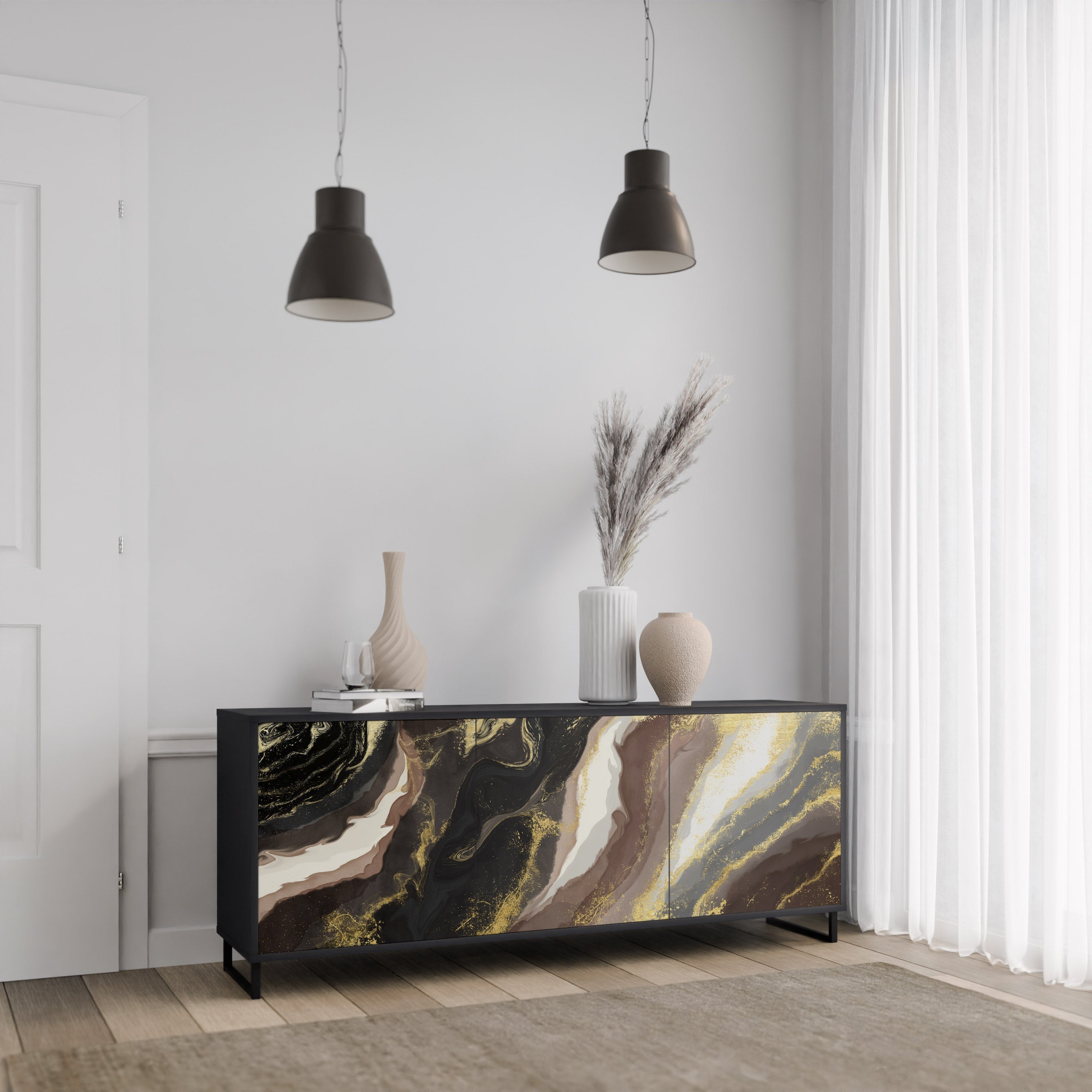 GOLD DUST 3-türiges Sideboard in Schwarz