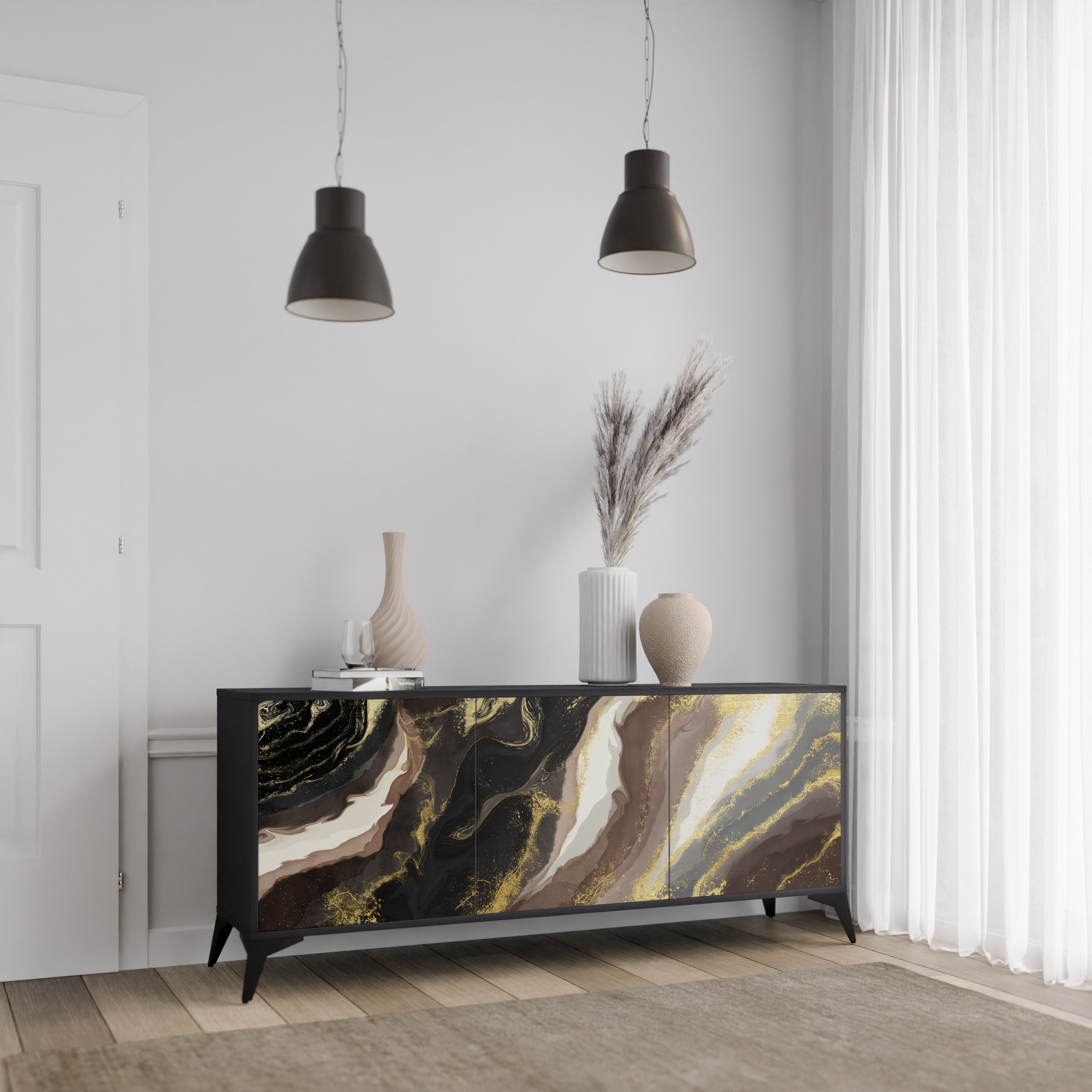 GOLD DUST 3-türiges Sideboard in Schwarz