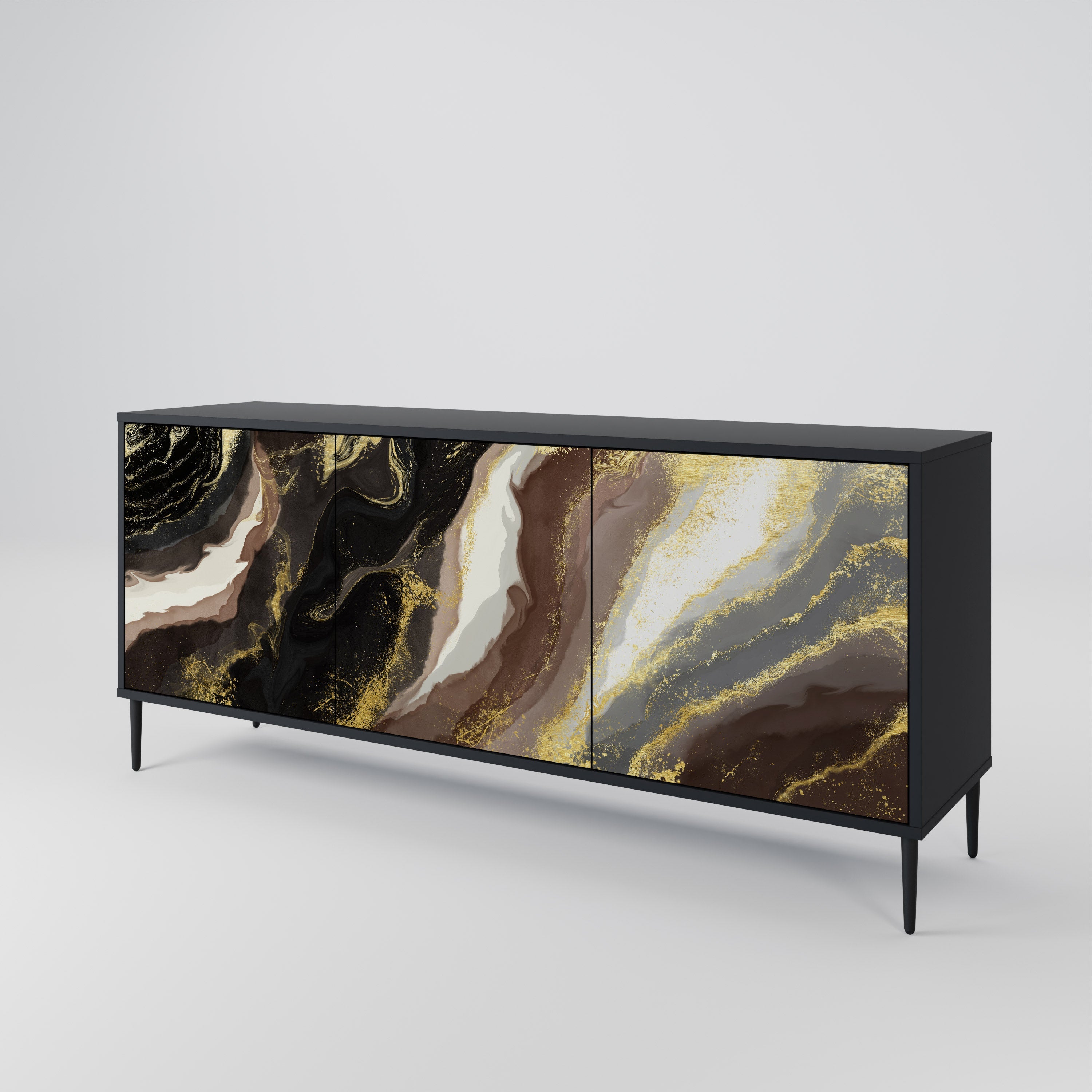GOLD DUST 3-türiges Sideboard in Schwarz