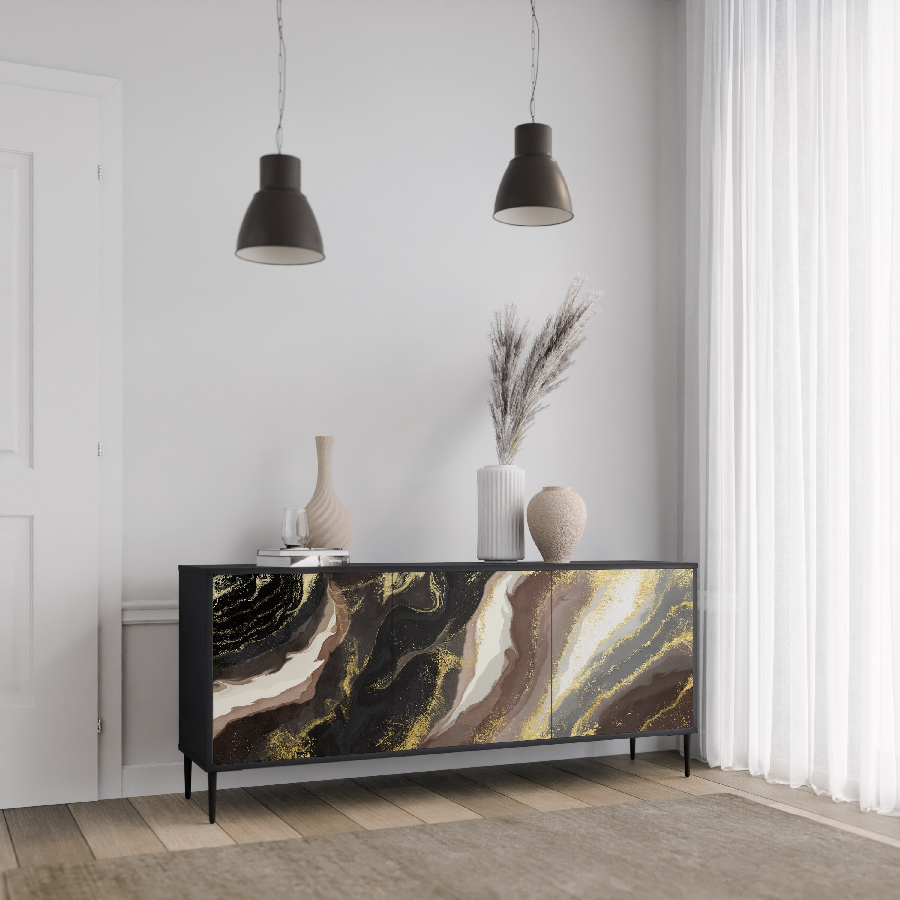 GOLD DUST 3-türiges Sideboard in Schwarz