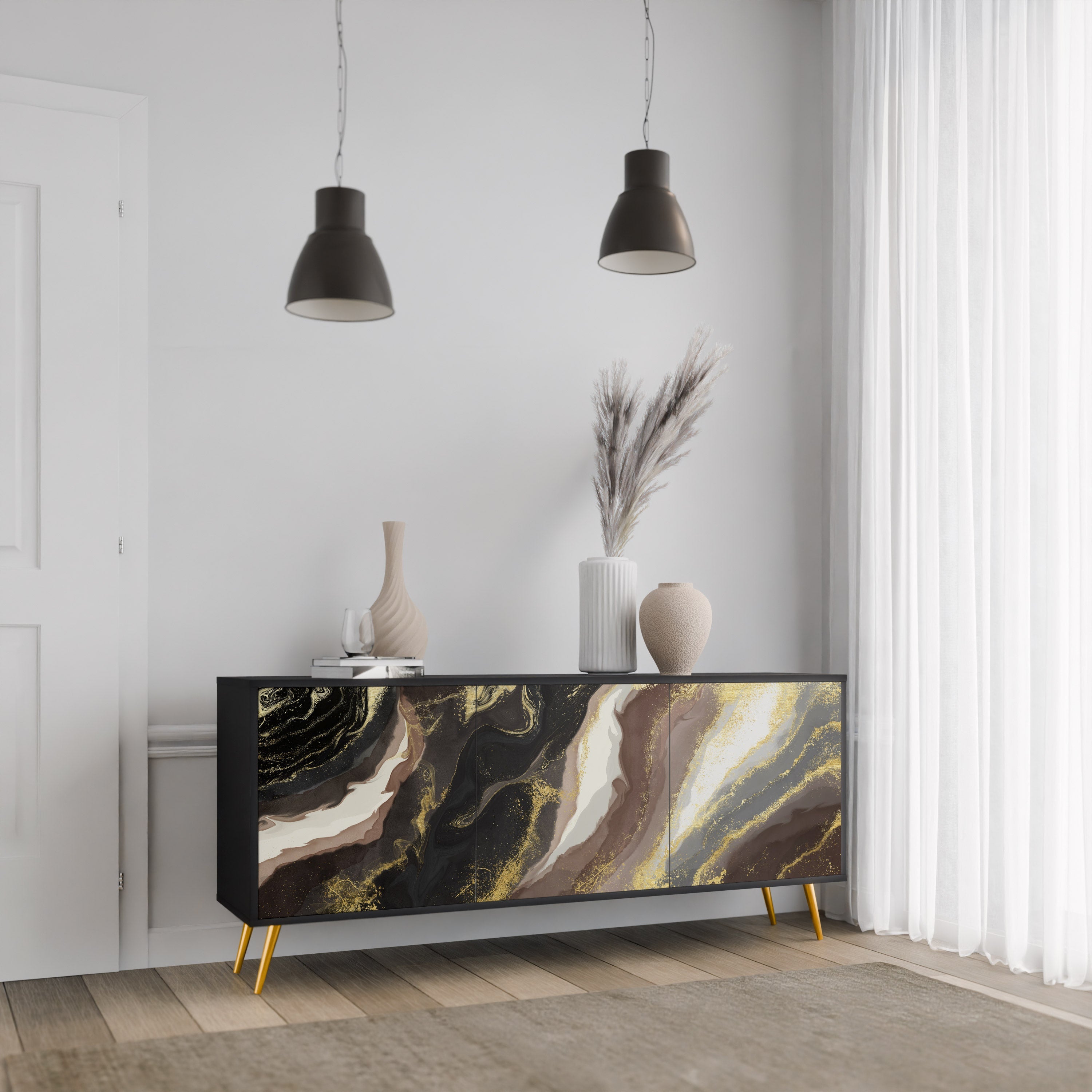GOLD DUST 3-türiges Sideboard in Schwarz