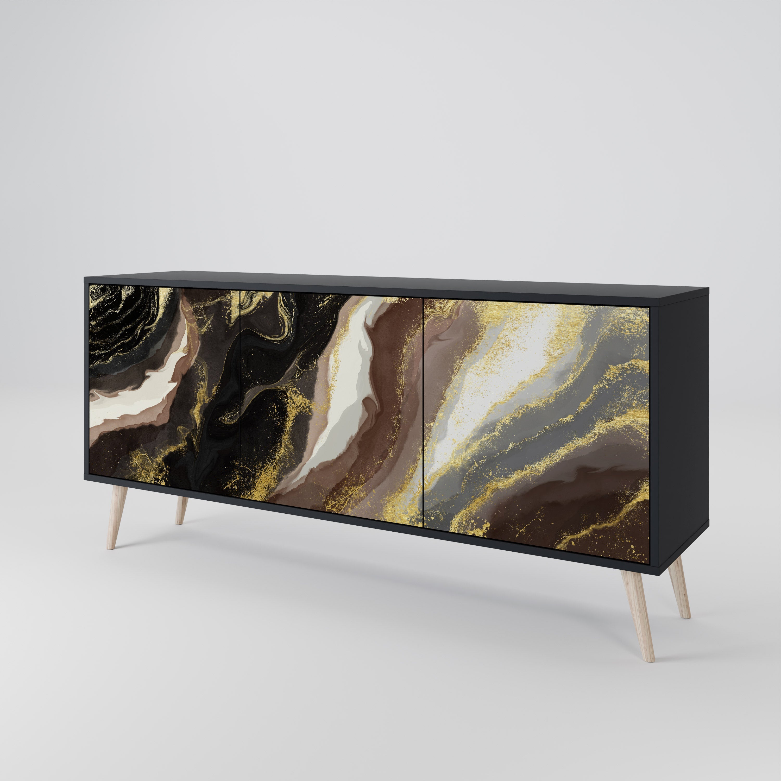 GOLD DUST 3-türiges Sideboard in Schwarz