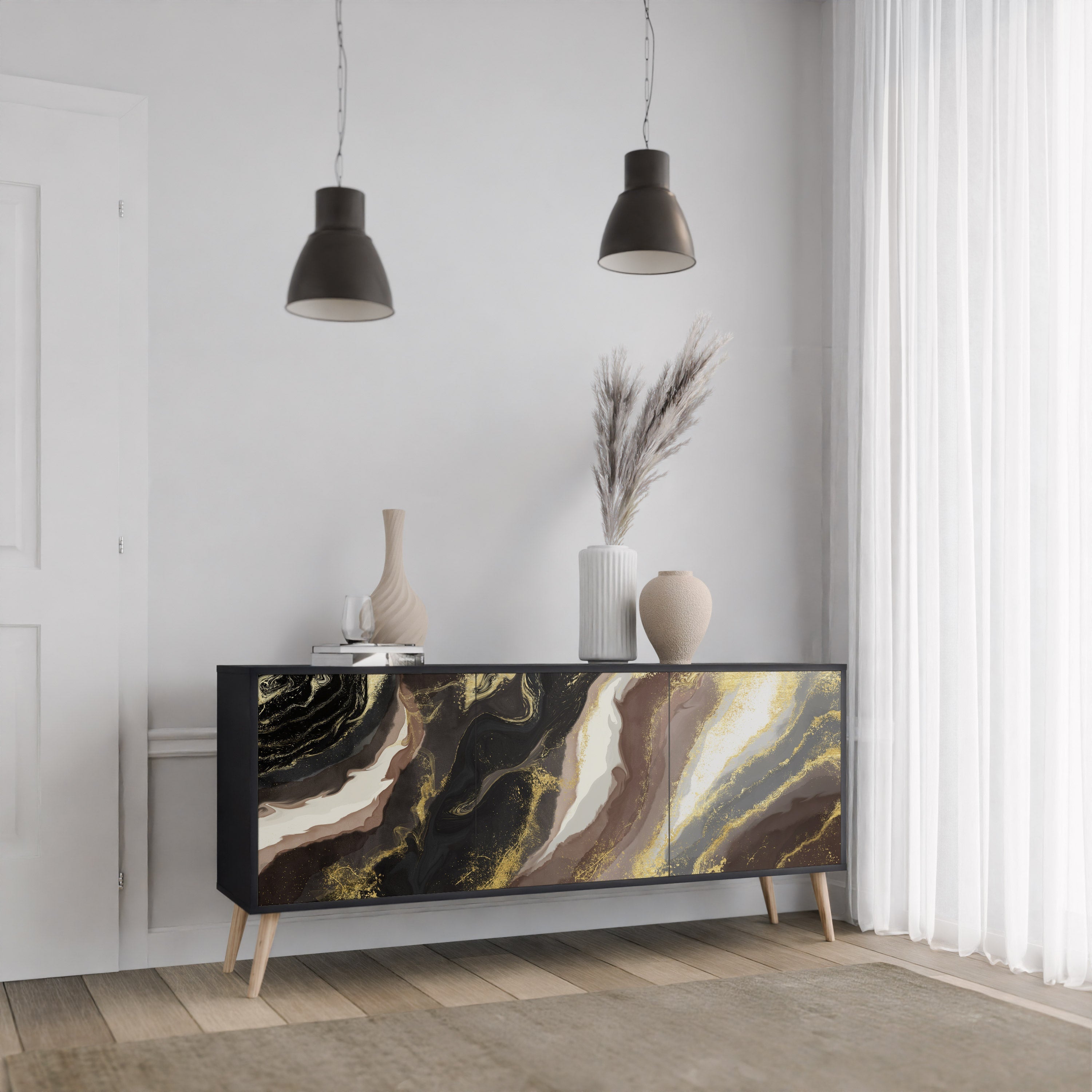 GOLD DUST 3-türiges Sideboard in Schwarz
