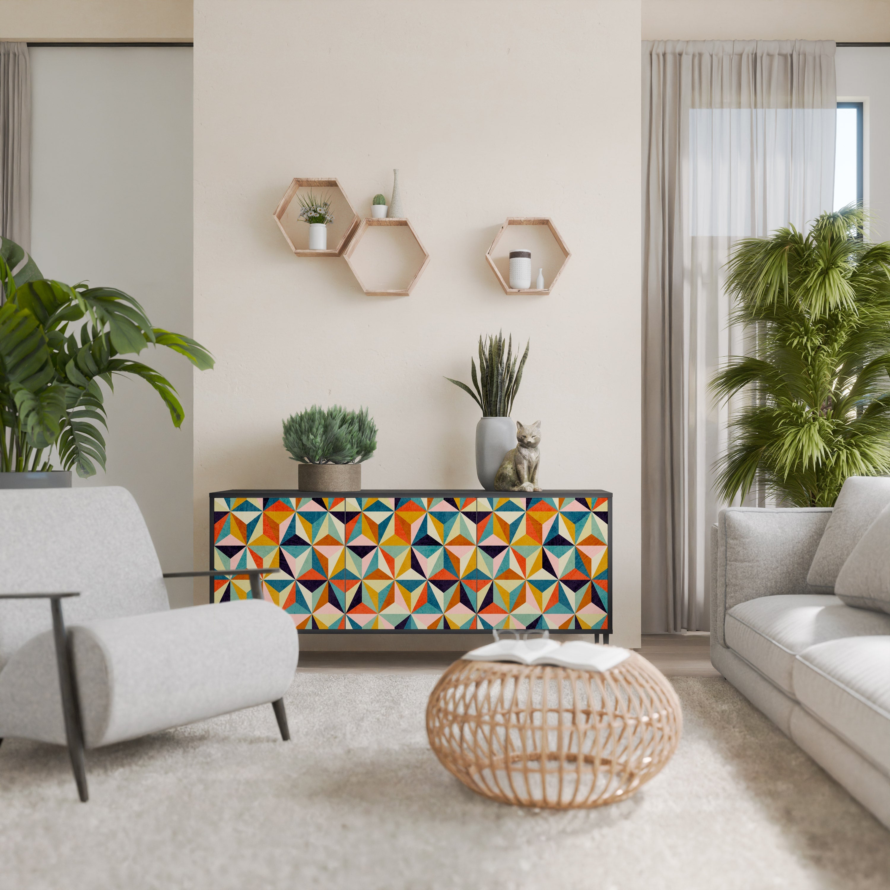 TESSELATE TREASURES Sideboard mit 3 Türen in Schwarz