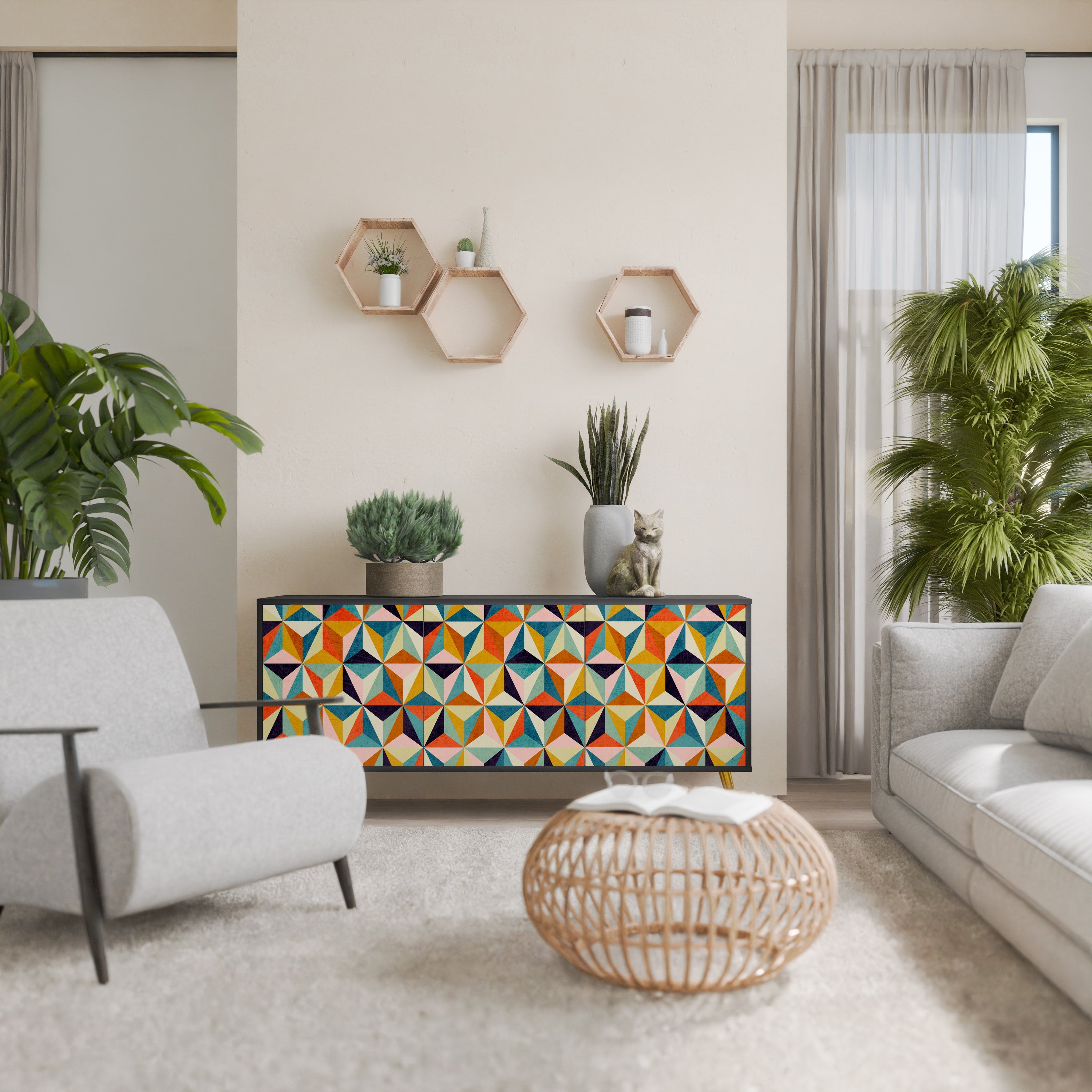TESSELATE TREASURES Sideboard mit 3 Türen in Schwarz