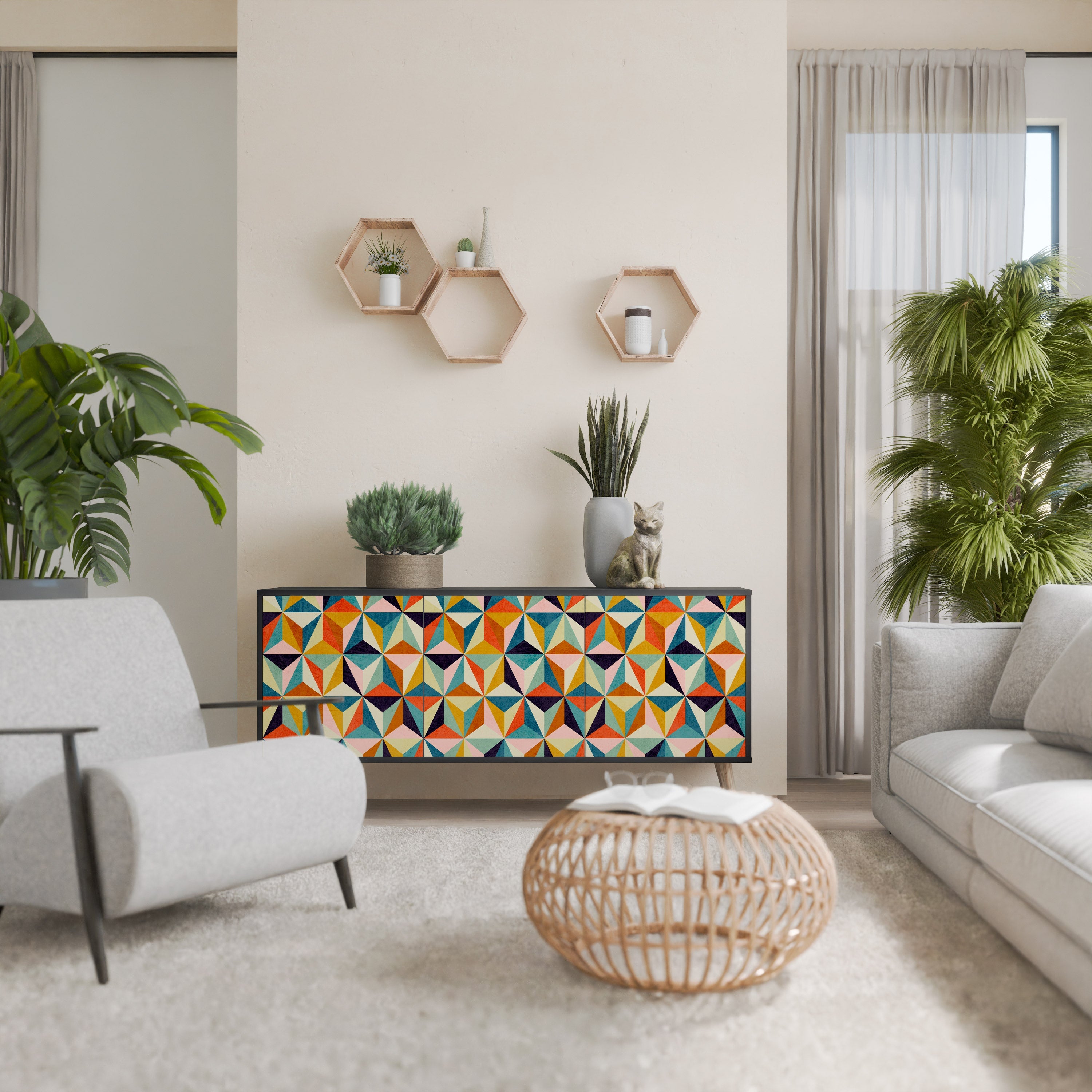 TESSELATE TREASURES Sideboard mit 3 Türen in Schwarz
