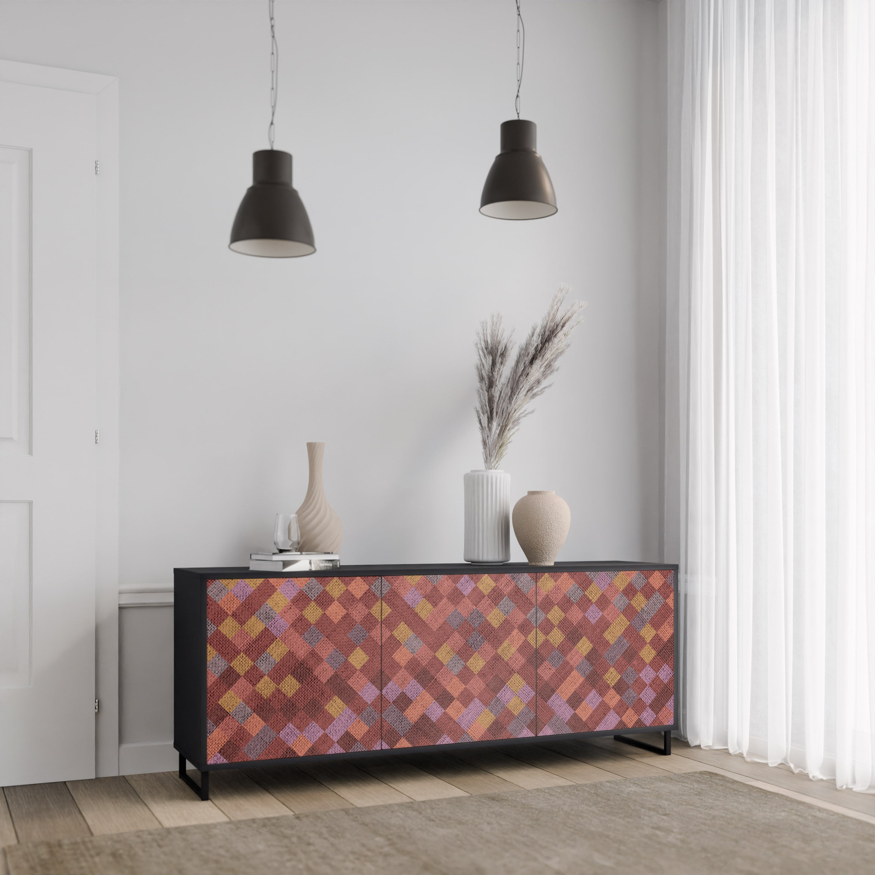 PAINTED SQUARES 3-türiges Sideboard in Schwarz