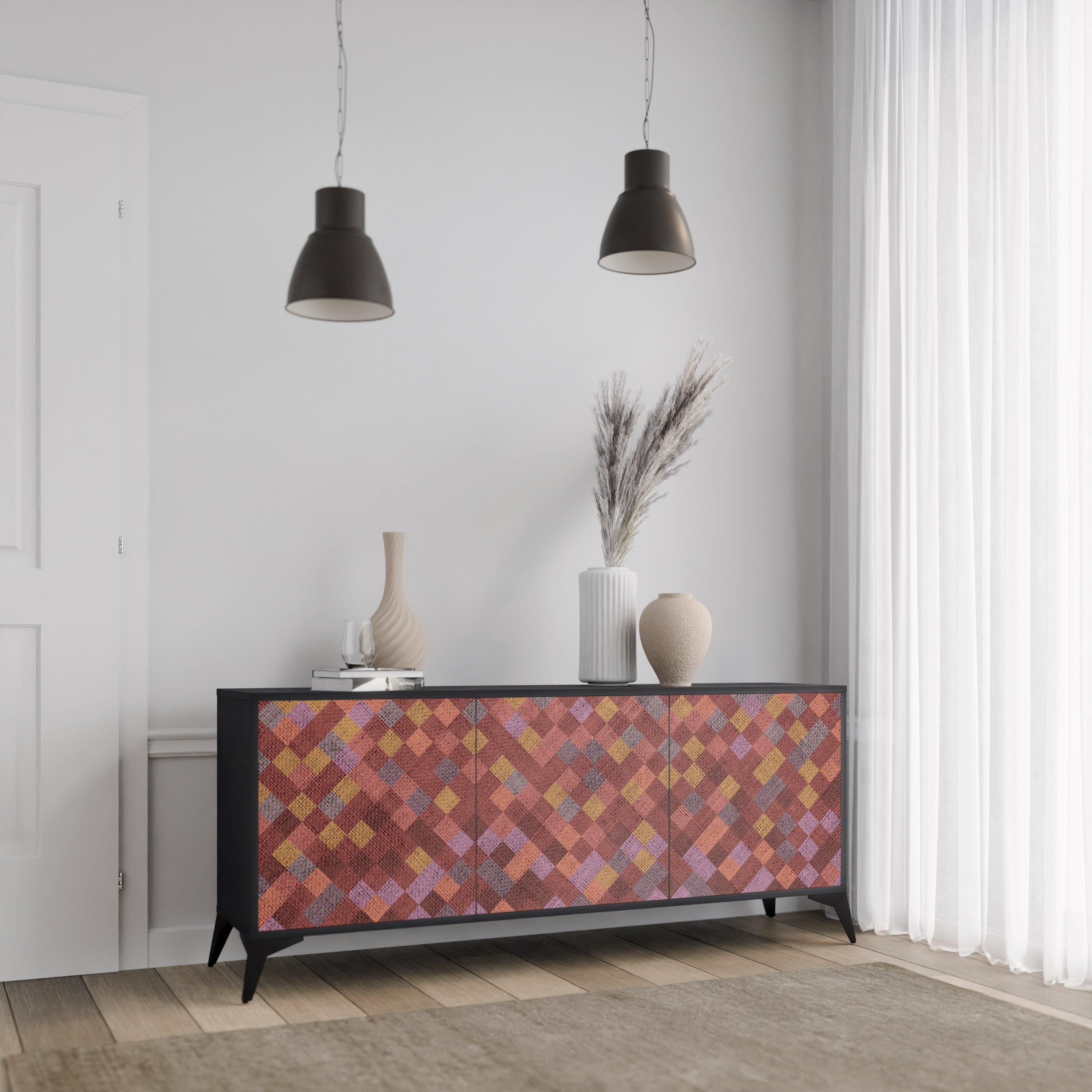 PAINTED SQUARES 3-türiges Sideboard in Schwarz