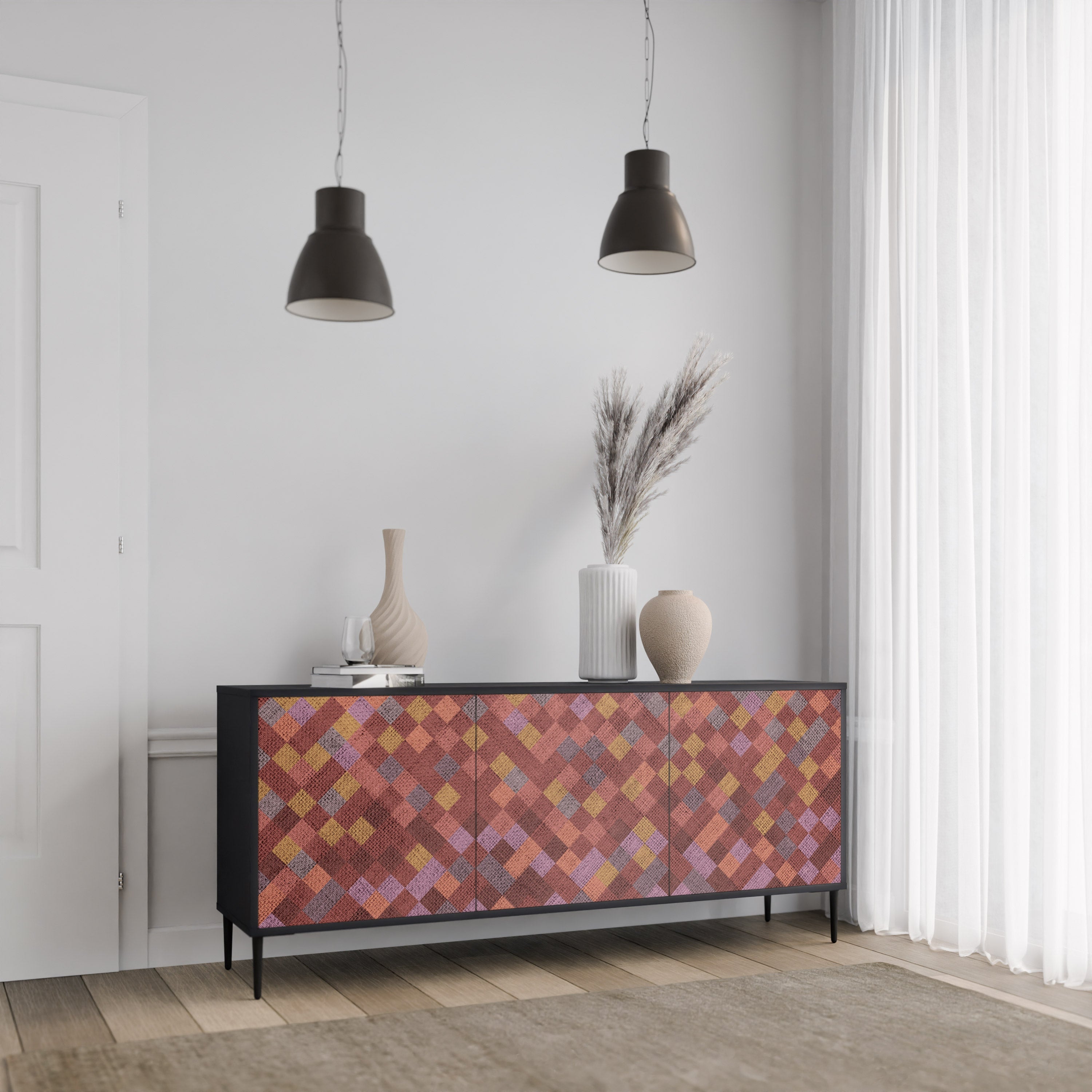 PAINTED SQUARES 3-türiges Sideboard in Schwarz