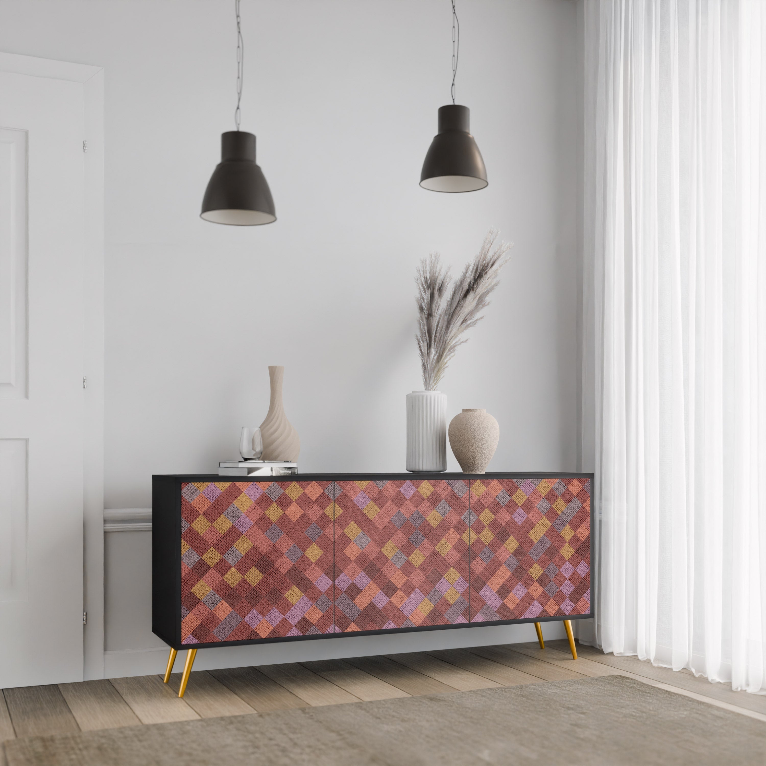 PAINTED SQUARES 3-türiges Sideboard in Schwarz