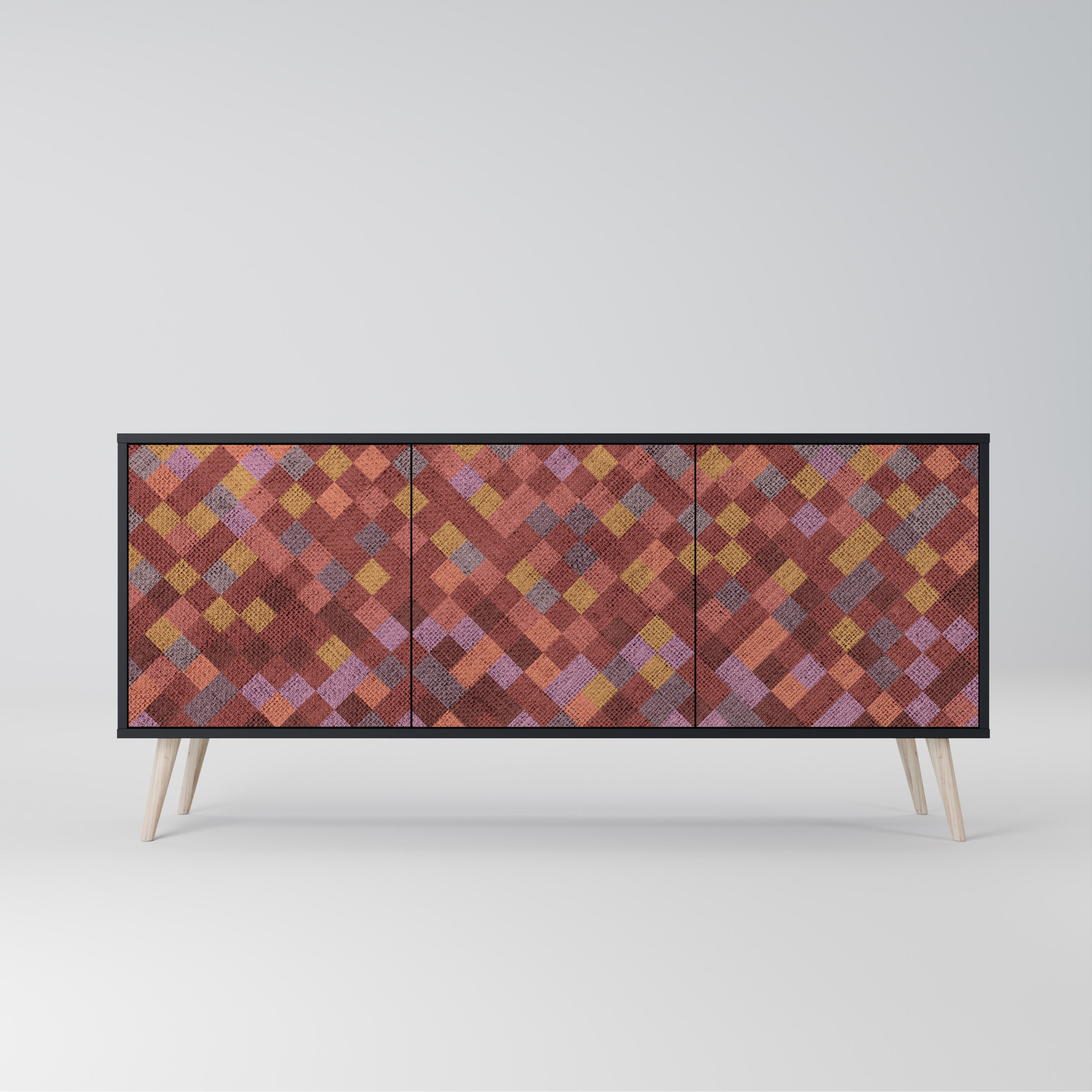PAINTED SQUARES 3-türiges Sideboard in Schwarz