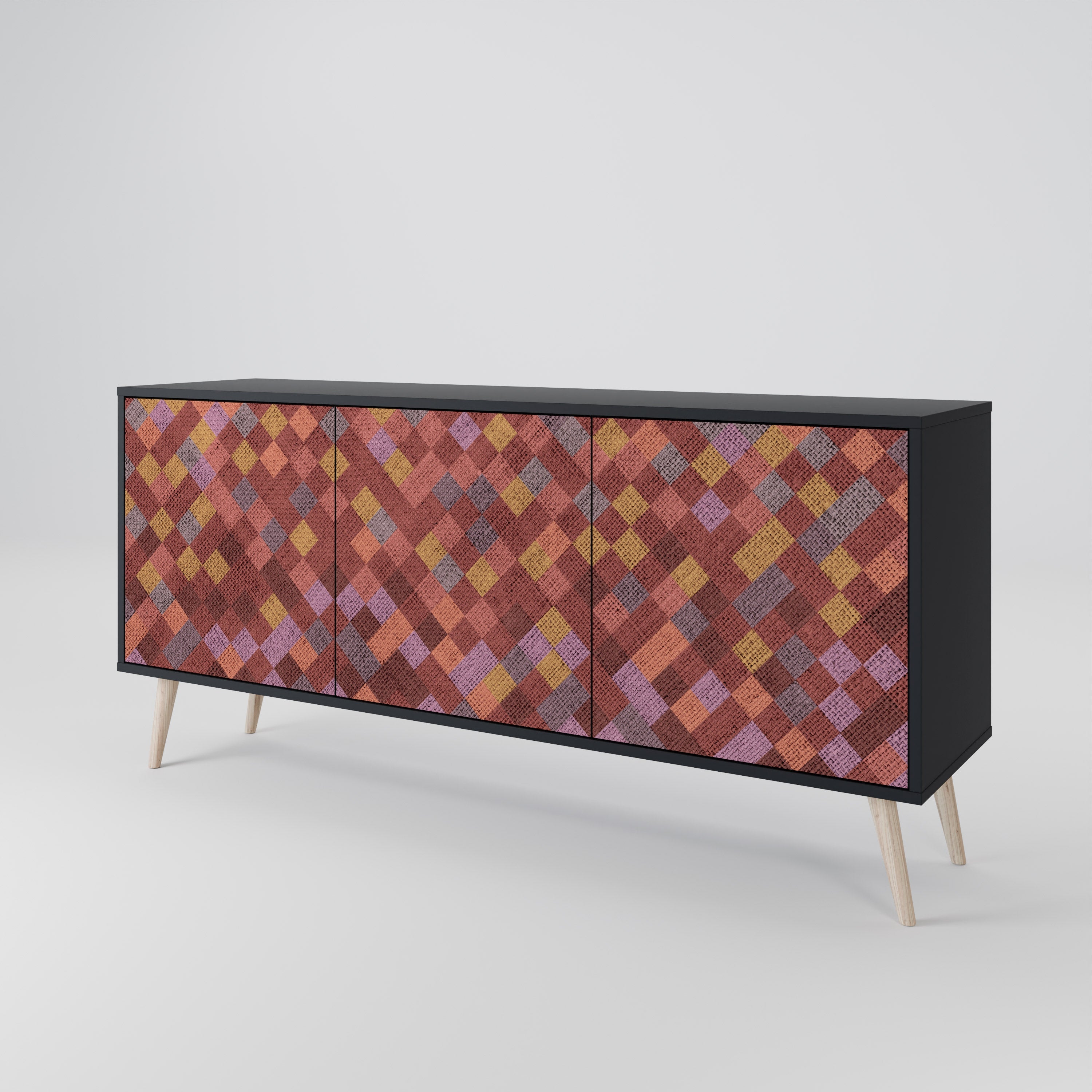 PAINTED SQUARES 3-türiges Sideboard in Schwarz