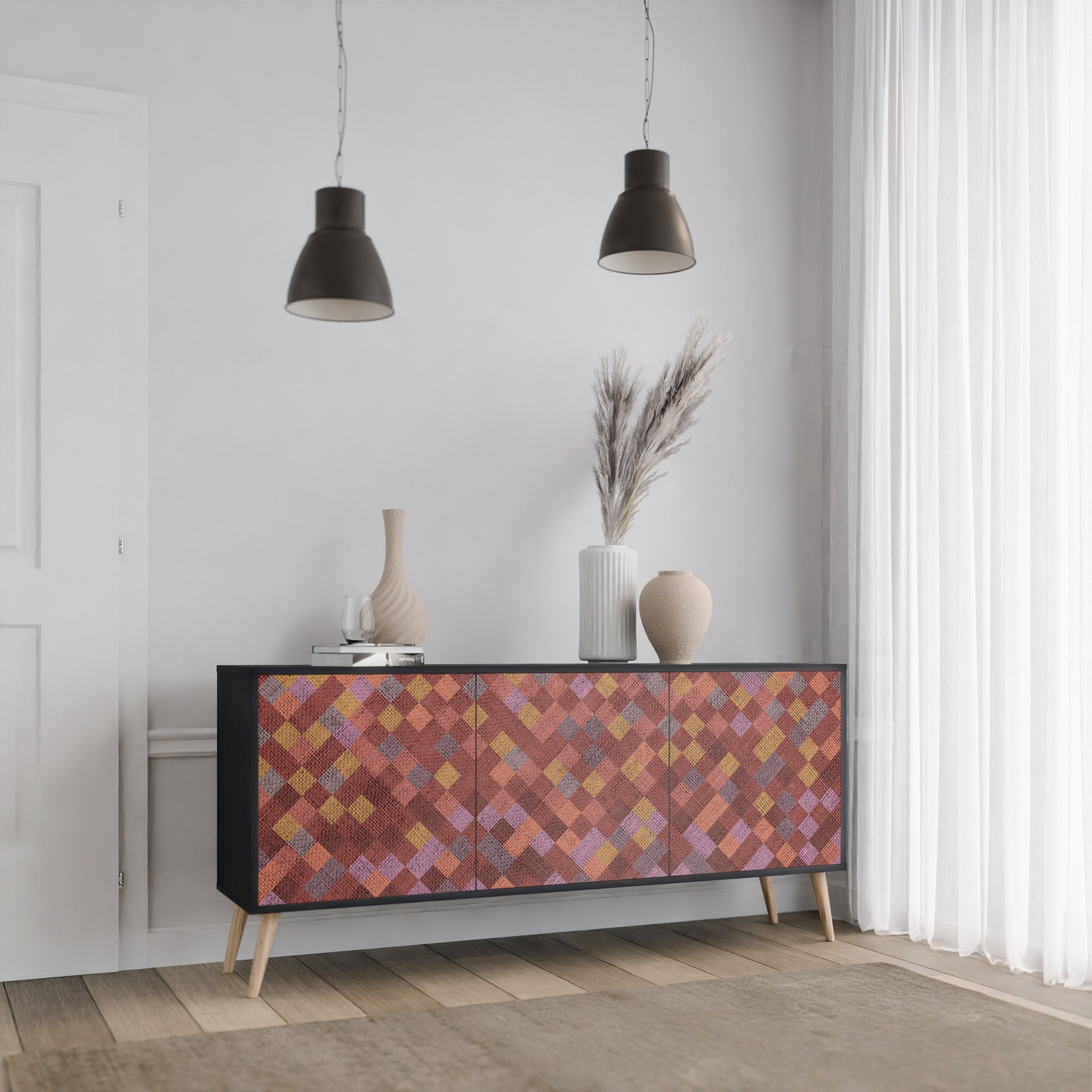 PAINTED SQUARES 3-türiges Sideboard in Schwarz