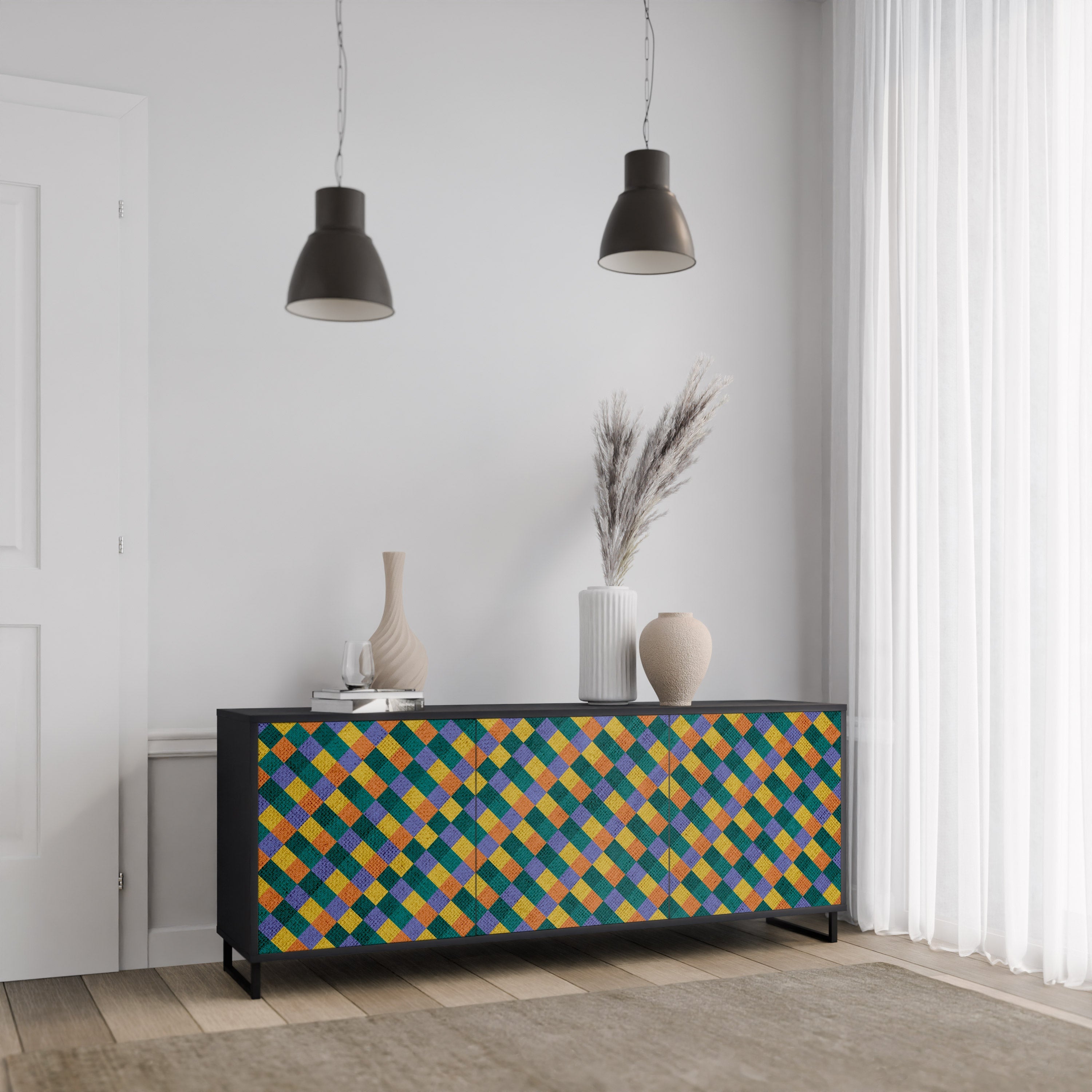 PAINTED SQUARES MIX 3-türiges Sideboard in Schwarz