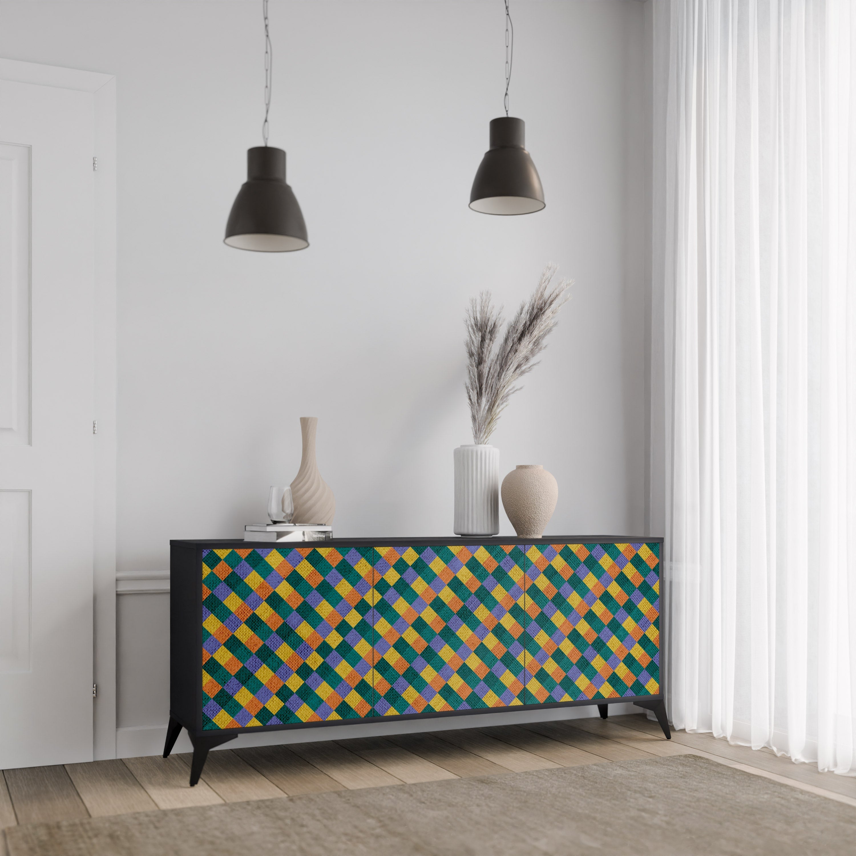 PAINTED SQUARES MIX 3-türiges Sideboard in Schwarz