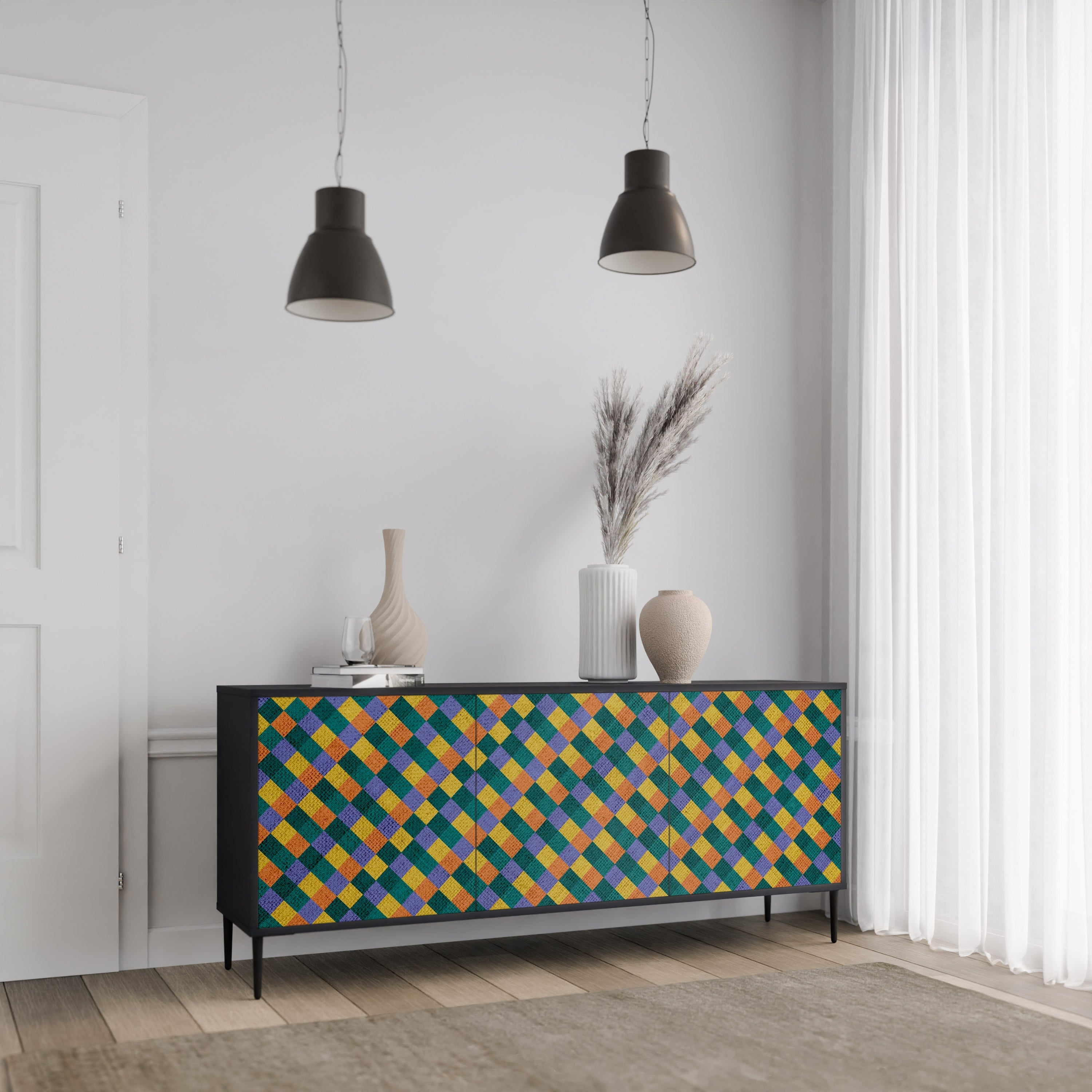 PAINTED SQUARES MIX 3-türiges Sideboard in Schwarz