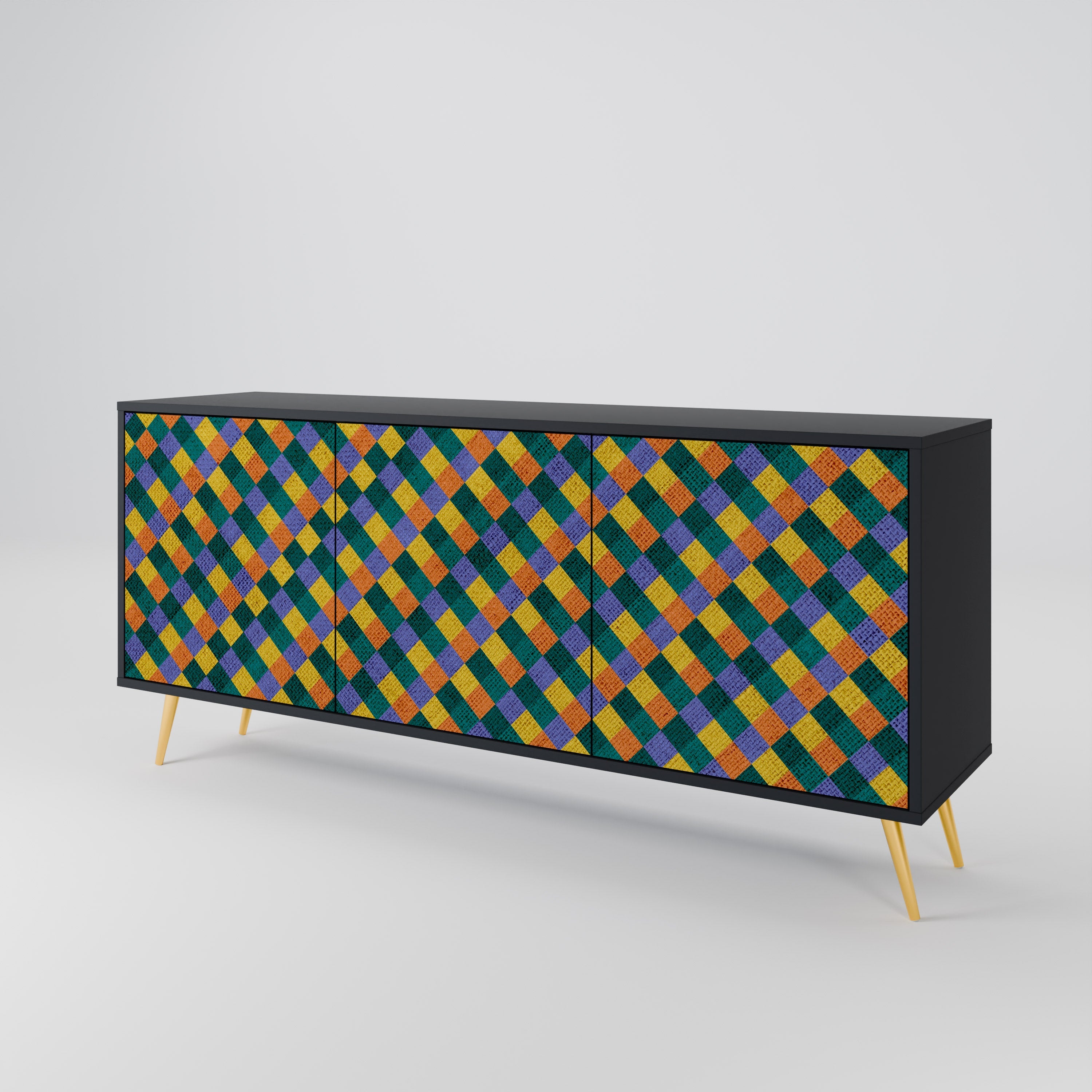 PAINTED SQUARES MIX 3-türiges Sideboard in Schwarz