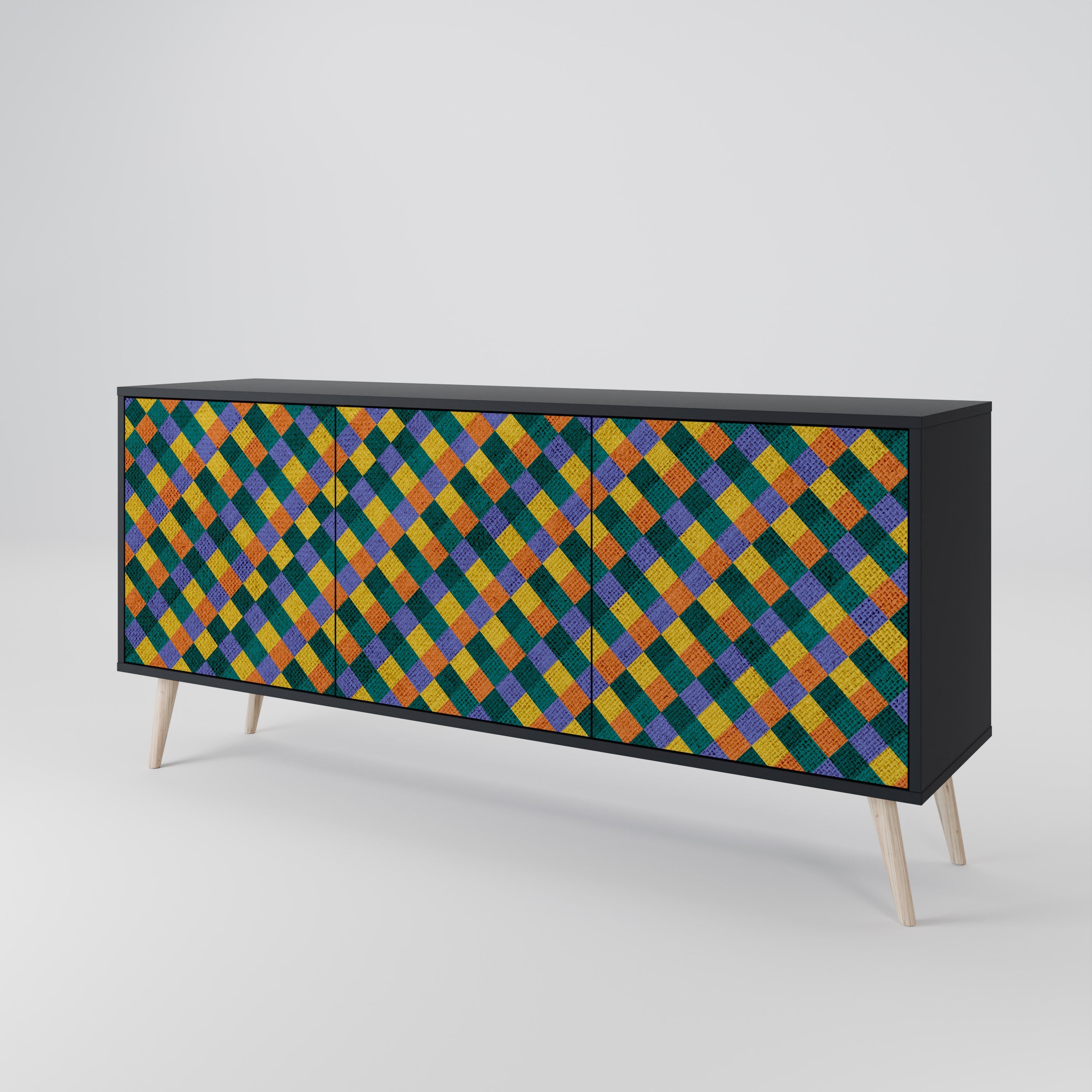 PAINTED SQUARES MIX 3-türiges Sideboard in Schwarz