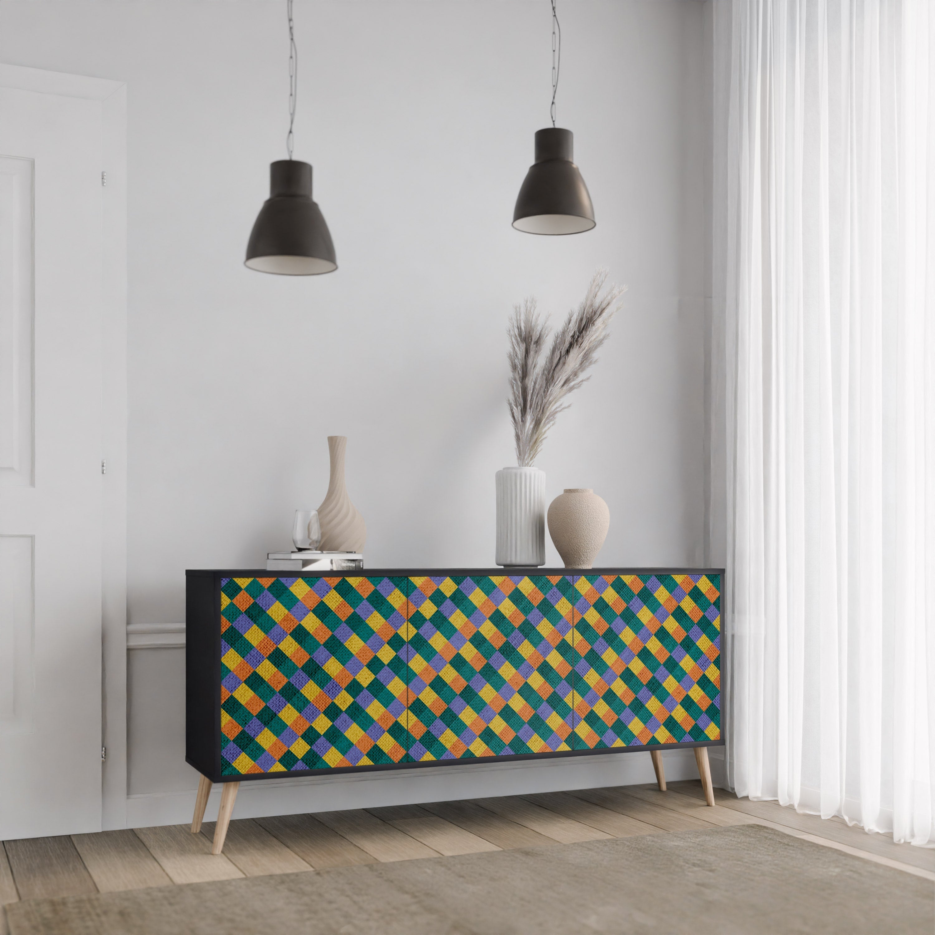PAINTED SQUARES MIX 3-türiges Sideboard in Schwarz