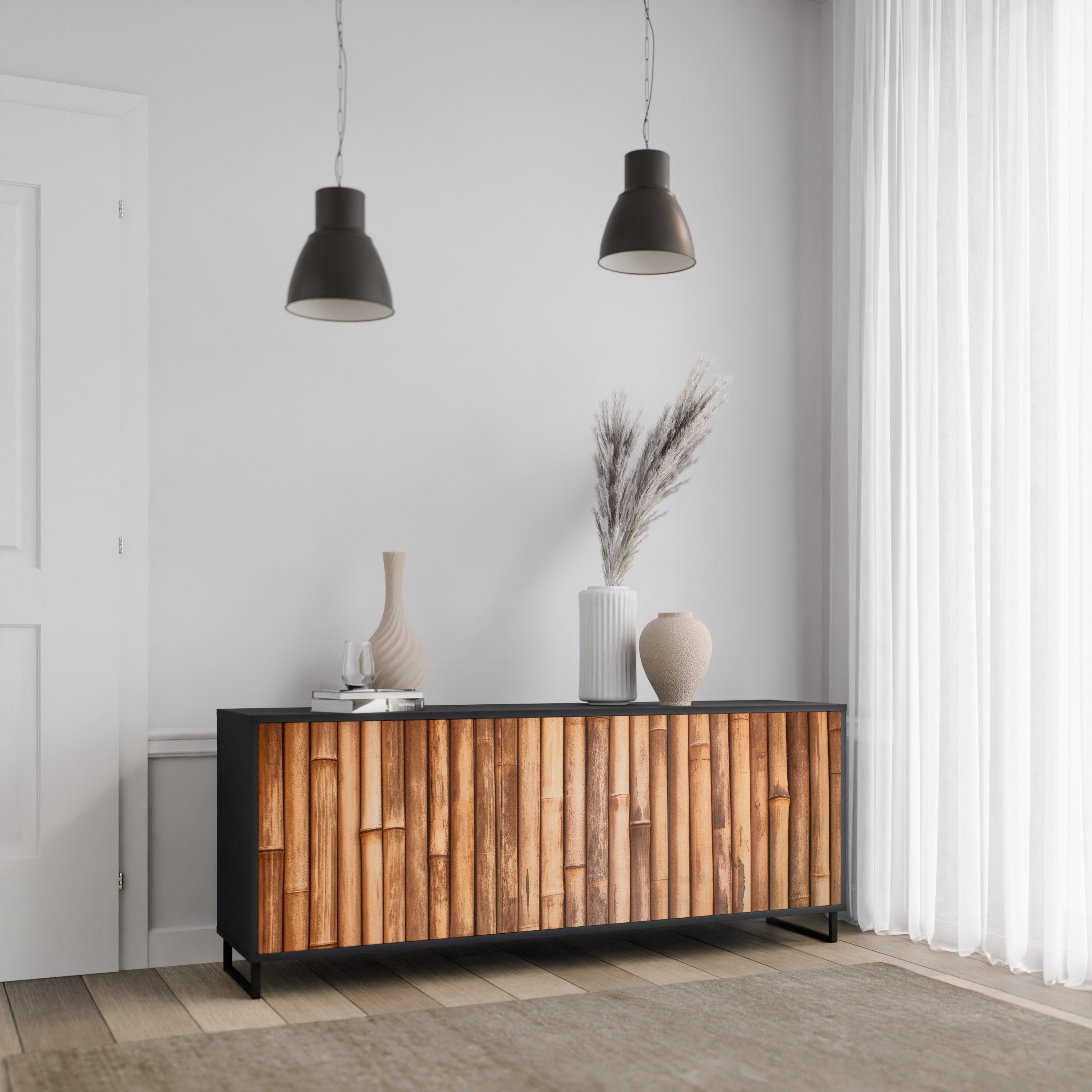 NATURAL WOOD 3-türiges Sideboard in schwarzem Finish