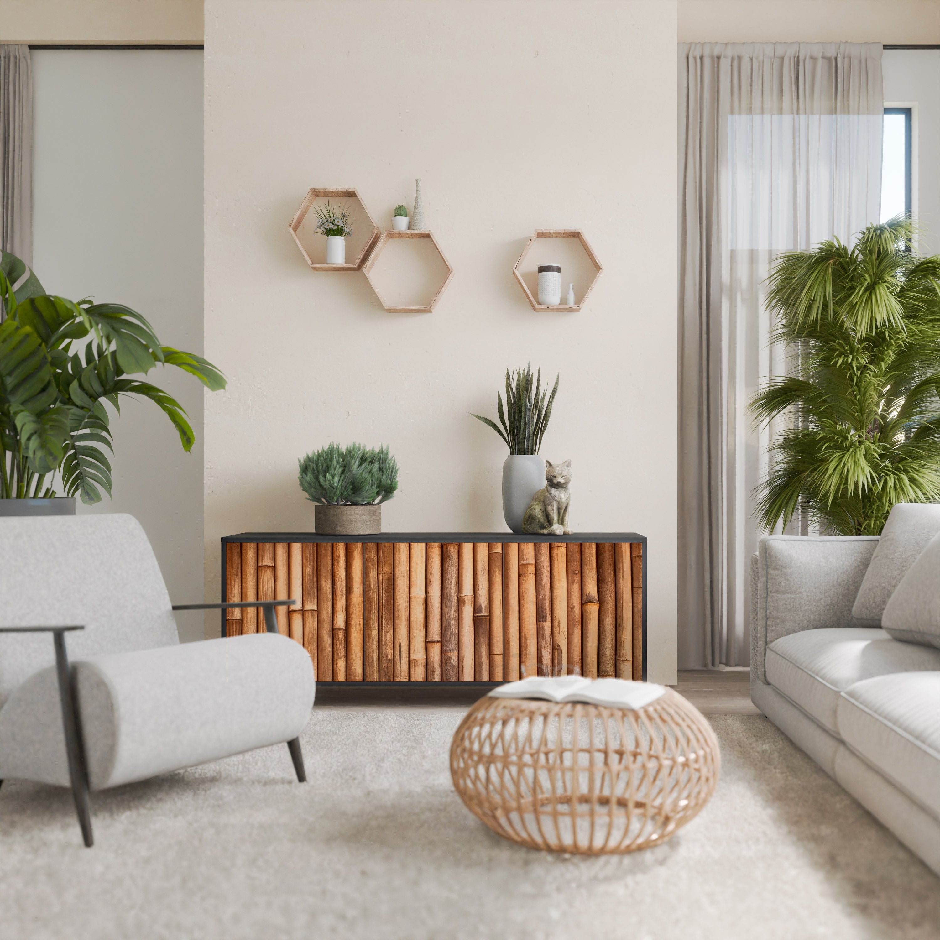 NATURAL WOOD 3-türiges Sideboard in schwarzem Finish