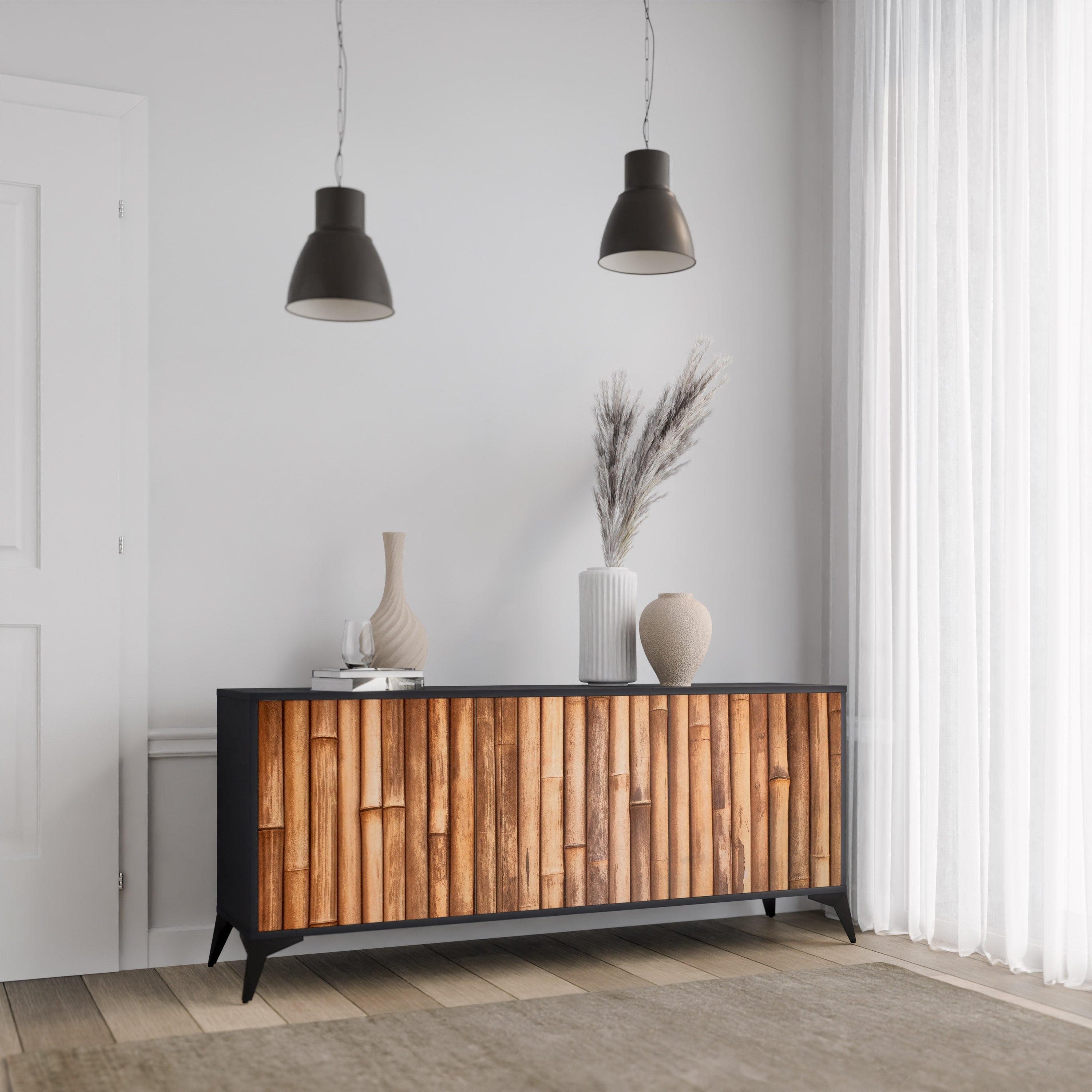 NATURAL WOOD 3-türiges Sideboard in schwarzem Finish