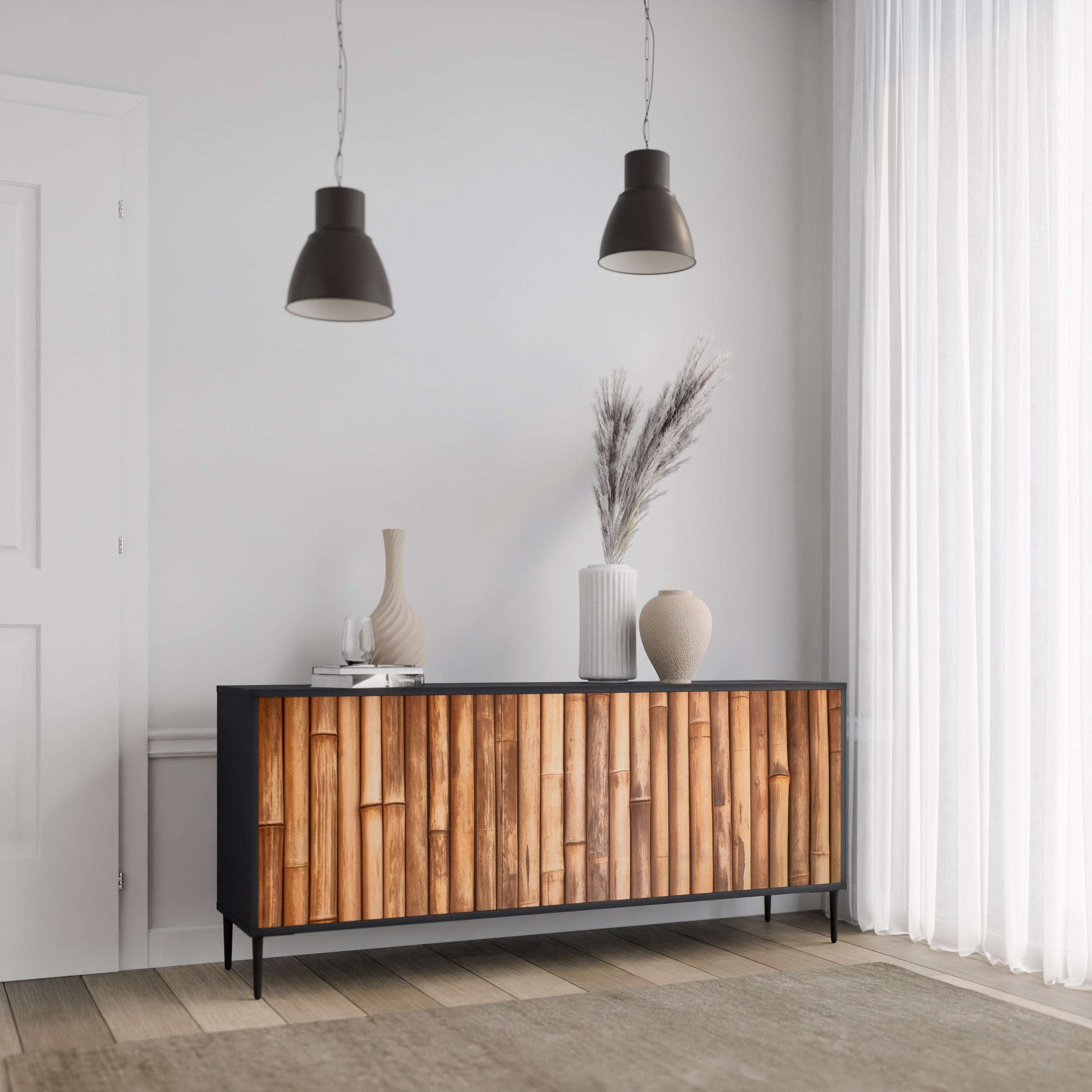 NATURAL WOOD 3-türiges Sideboard in schwarzem Finish