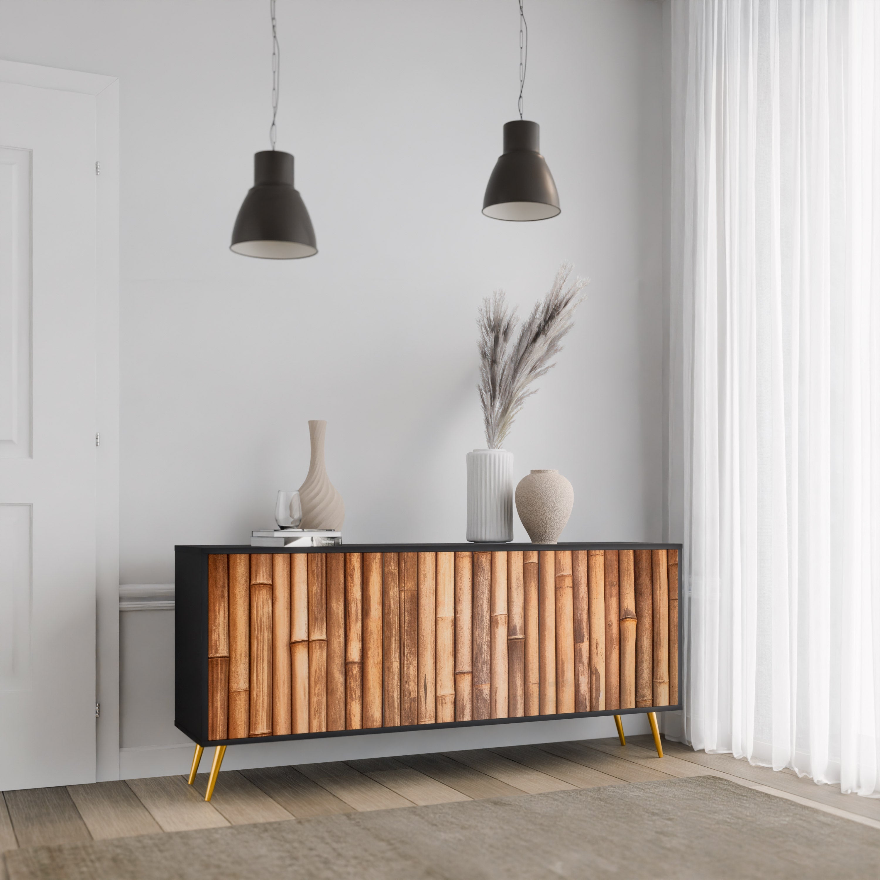 NATURAL WOOD 3-türiges Sideboard in schwarzem Finish