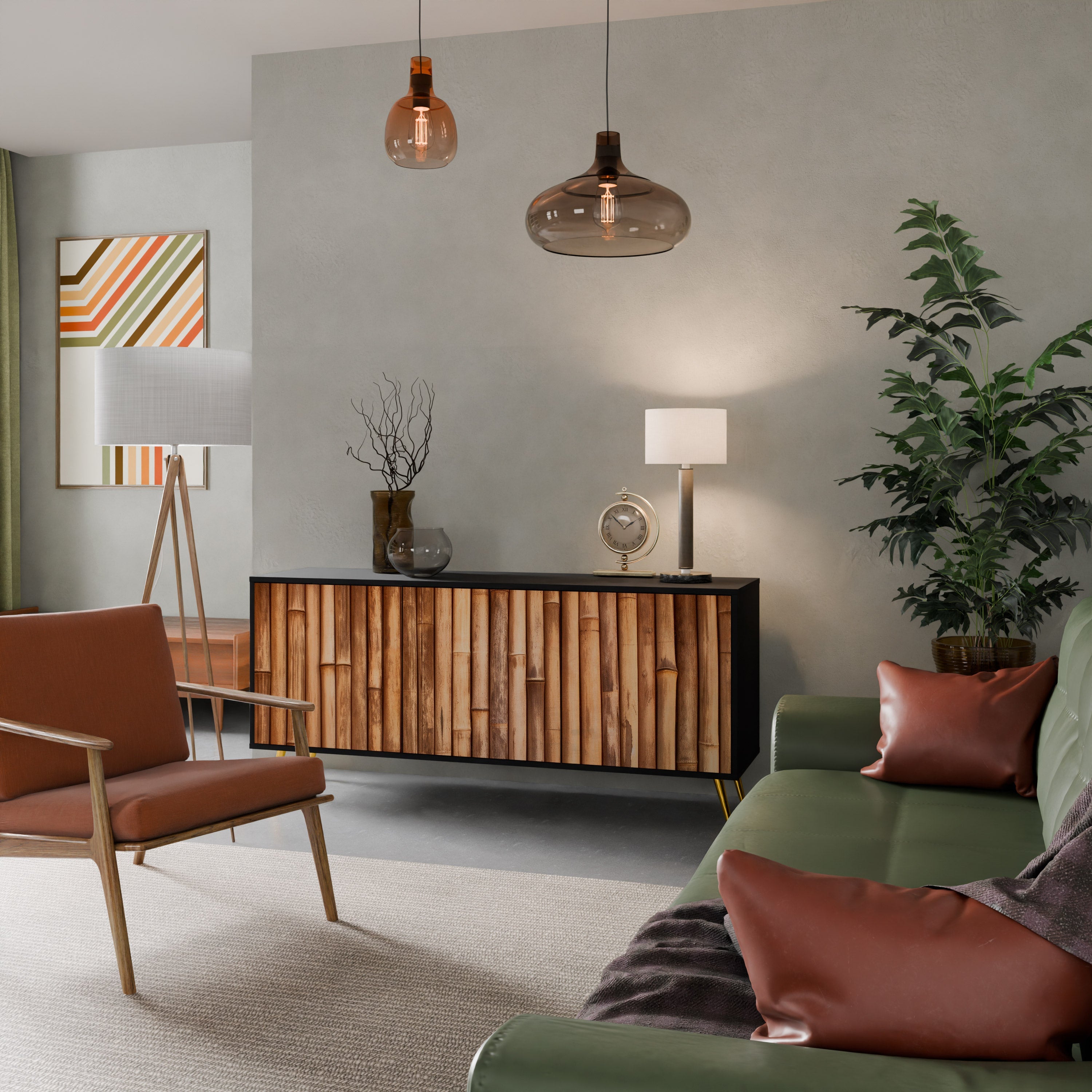 NATURAL WOOD 3-türiges Sideboard in schwarzem Finish