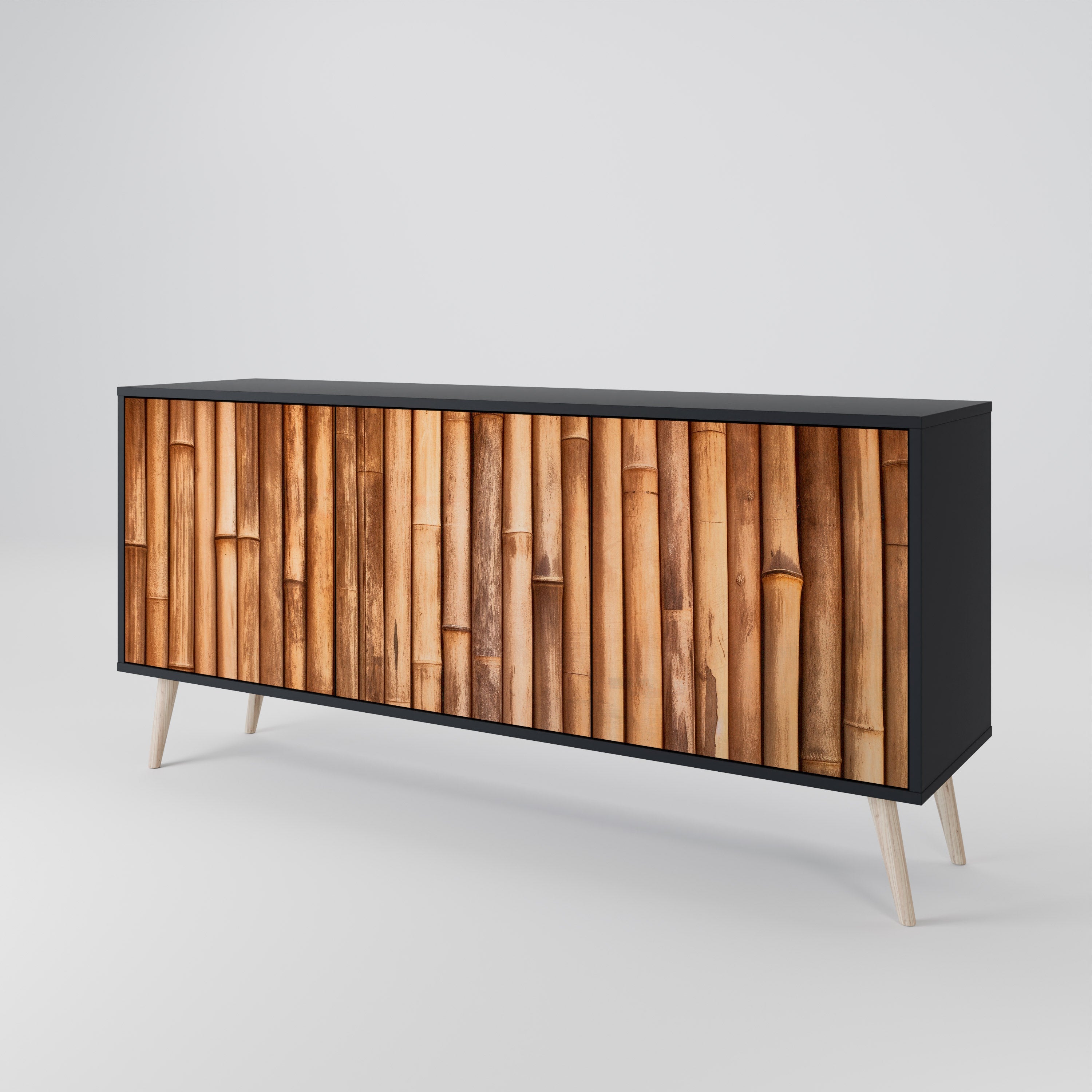 NATURAL WOOD 3-türiges Sideboard in schwarzem Finish