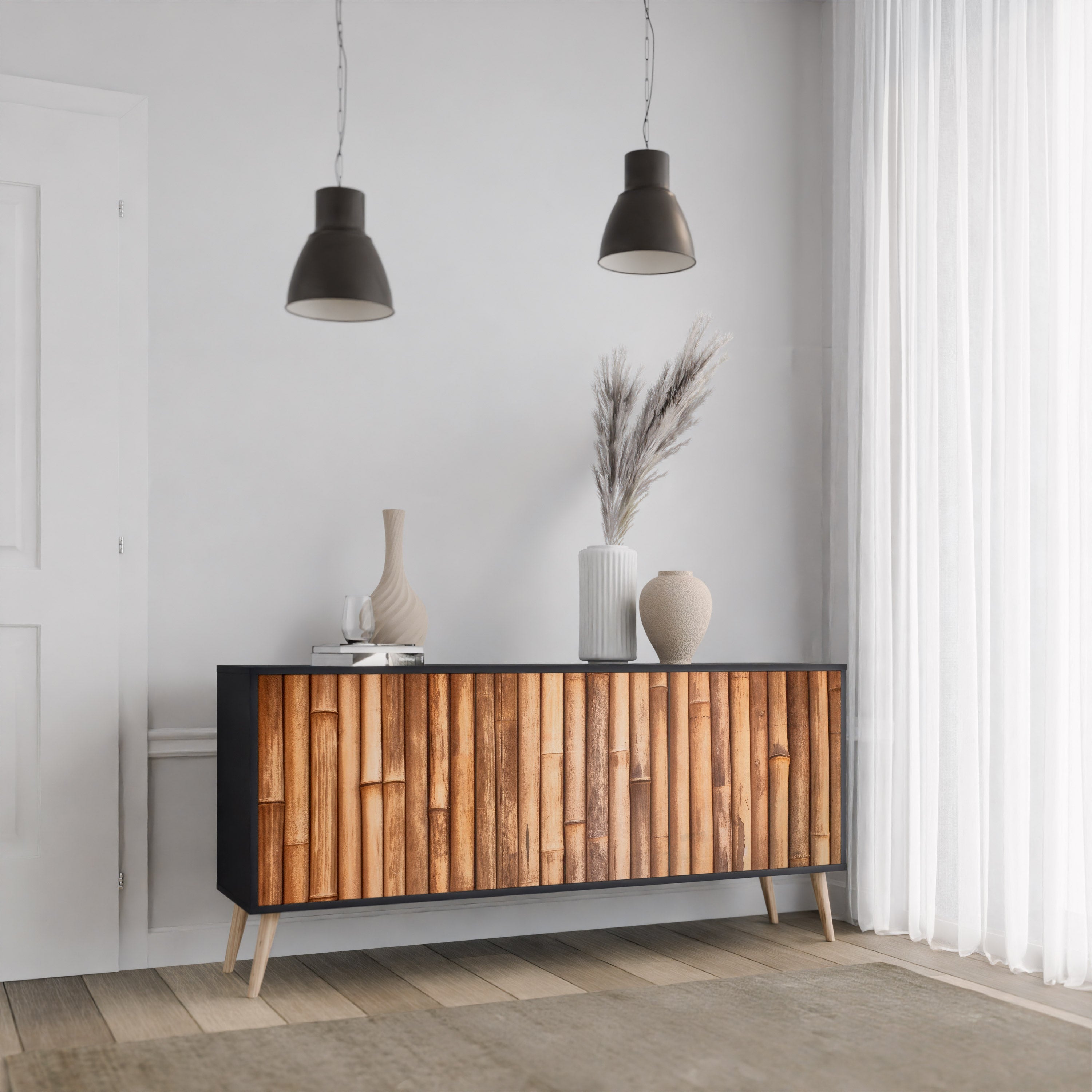 NATURAL WOOD 3-türiges Sideboard in schwarzem Finish