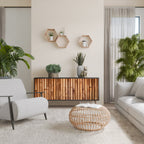 NATURAL WOOD 3-Door Sideboard in Black Finish