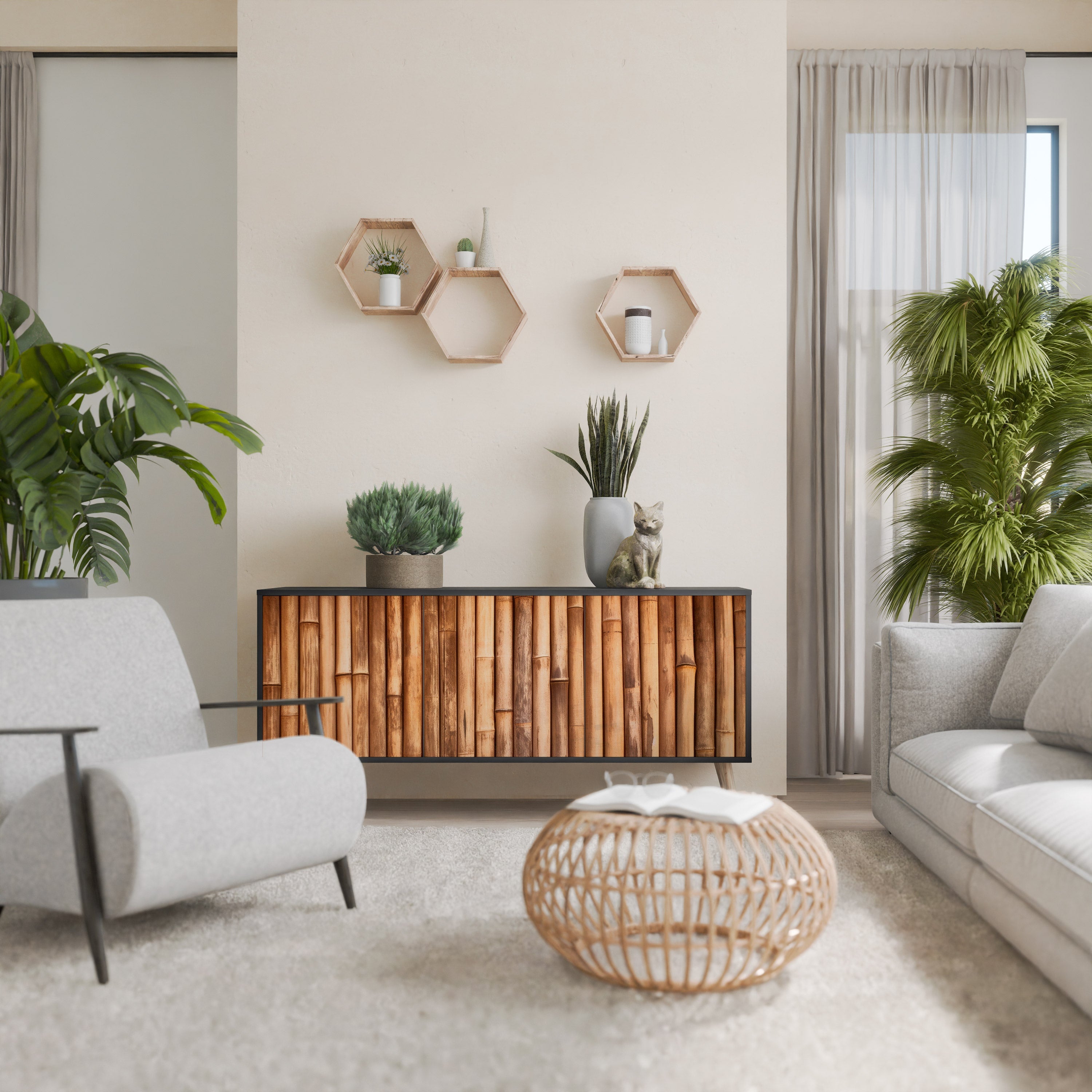 NATURAL WOOD 3-türiges Sideboard in schwarzem Finish