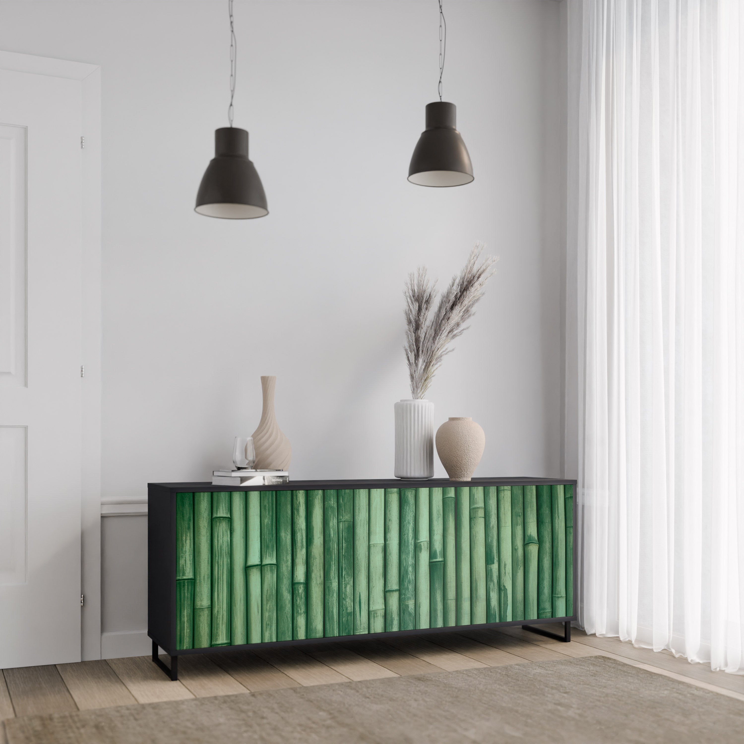 NATURAL GREEN 3-türiges Sideboard in schwarzem Finish