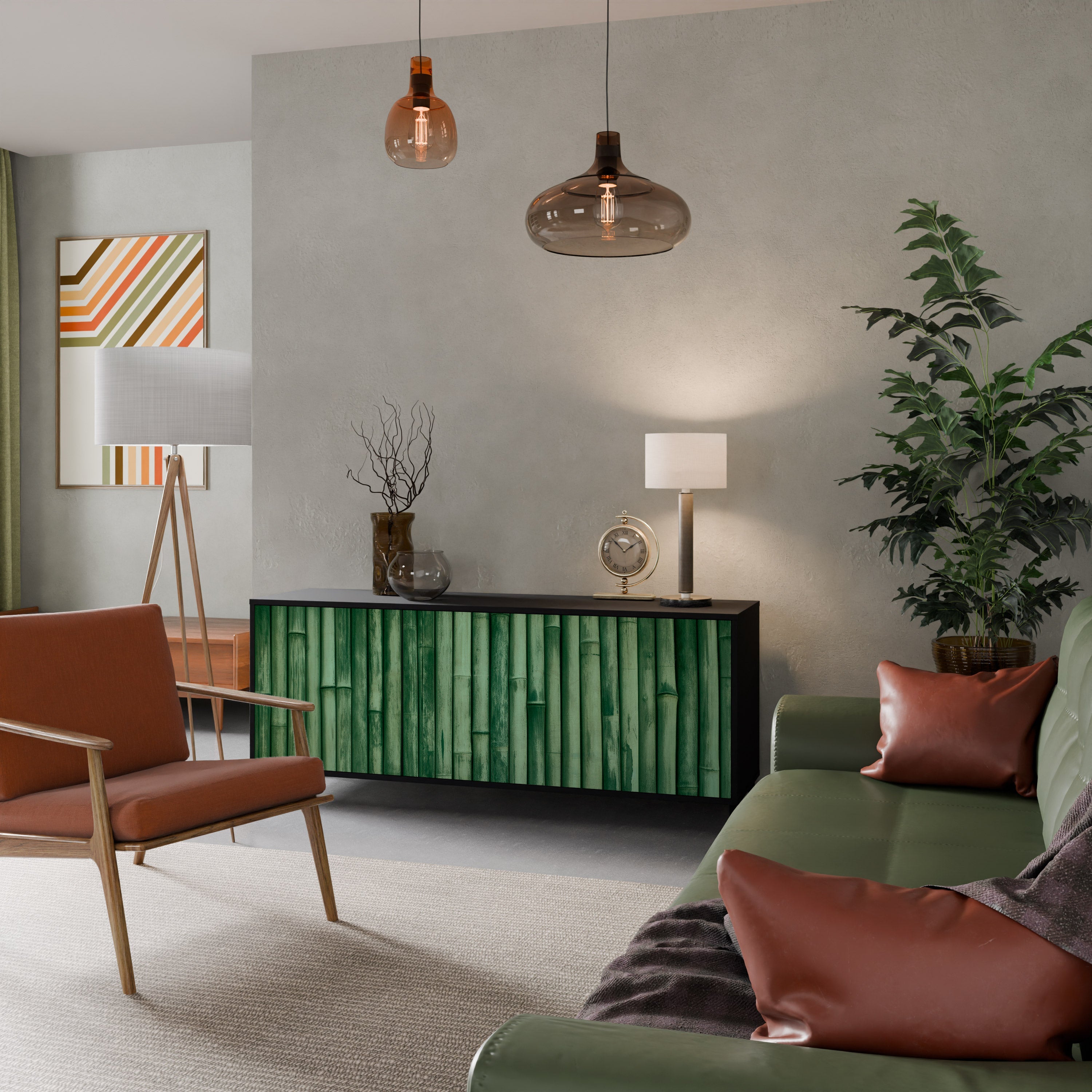 NATURAL GREEN 3-türiges Sideboard in schwarzem Finish