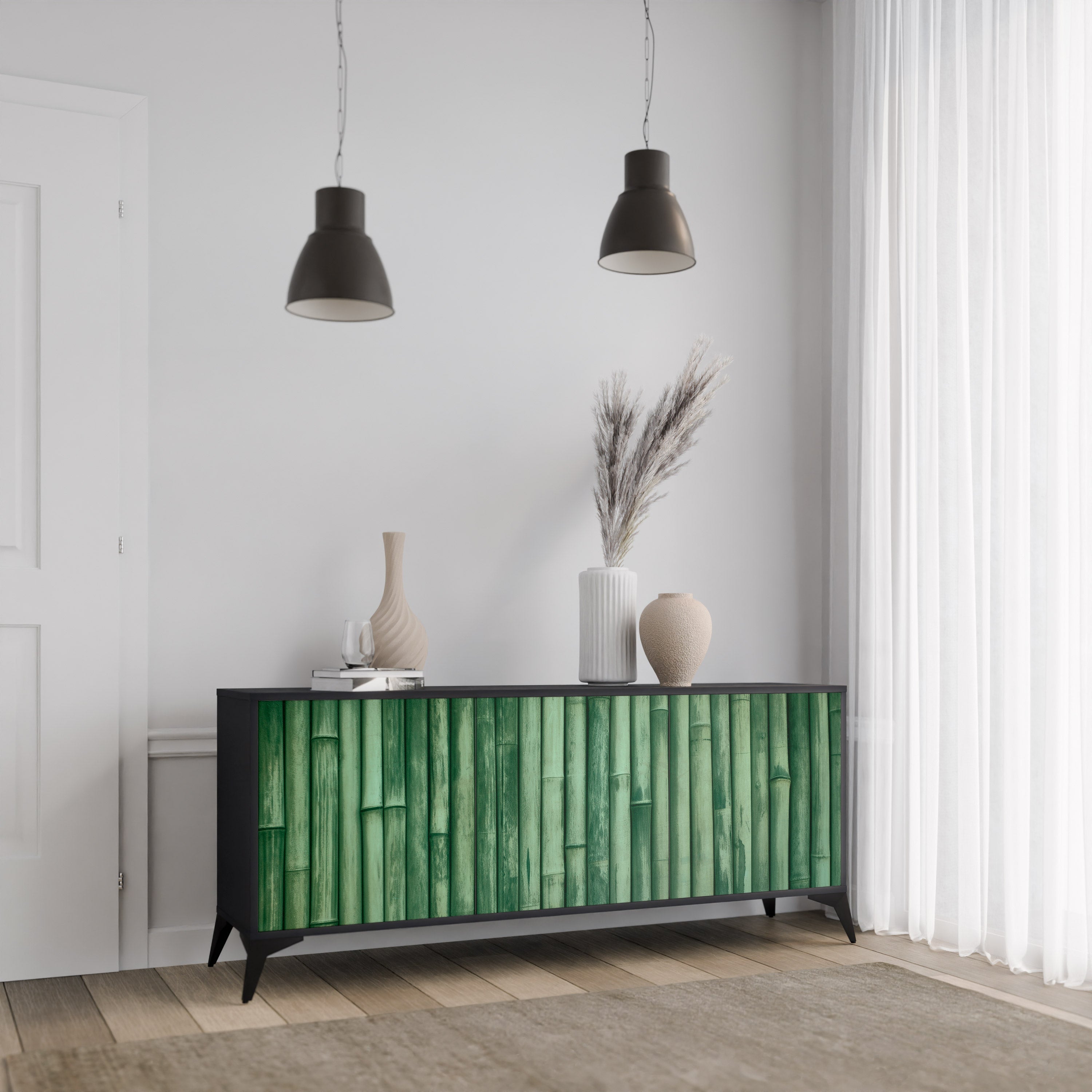 NATURAL GREEN 3-türiges Sideboard in schwarzem Finish