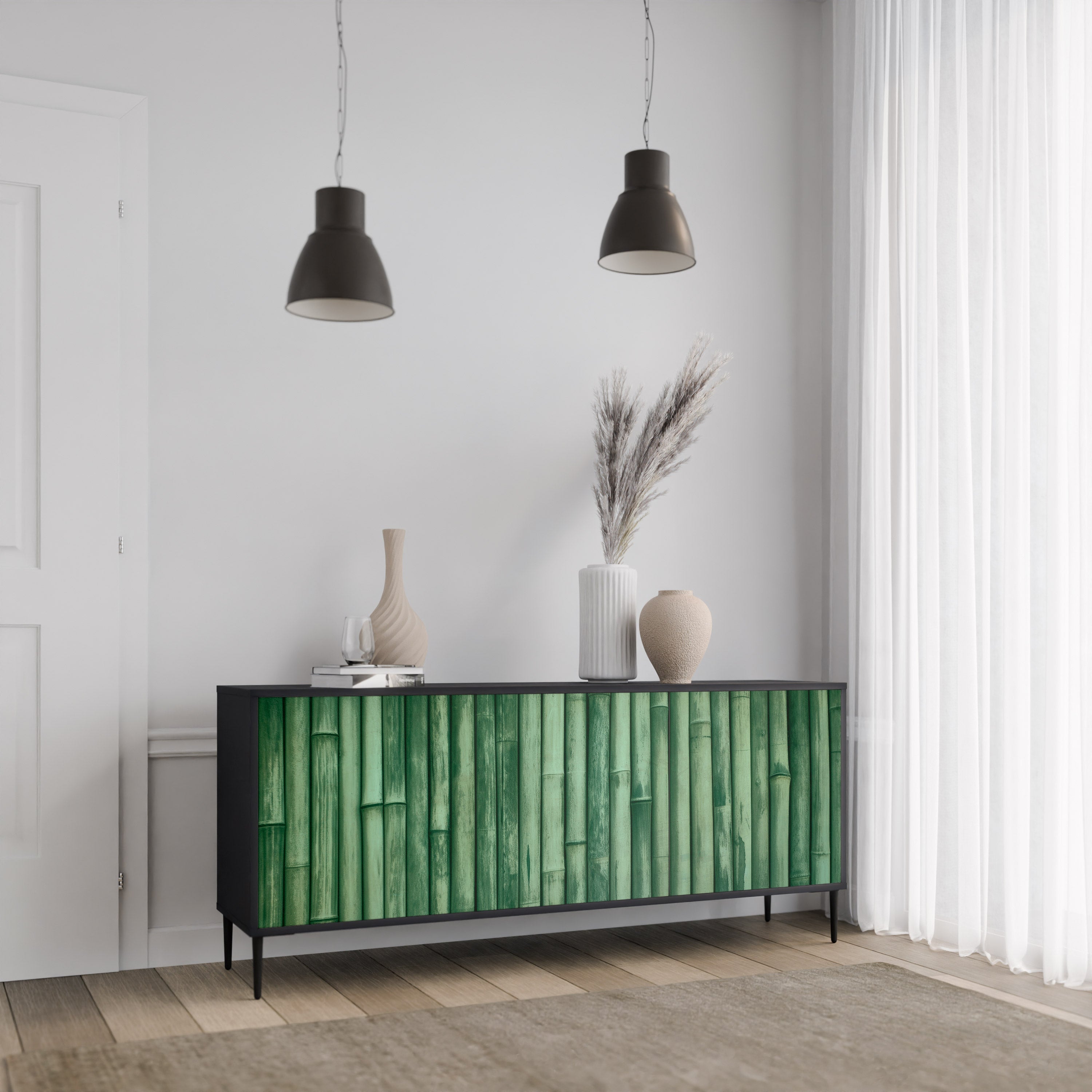 NATURAL GREEN 3-türiges Sideboard in schwarzem Finish