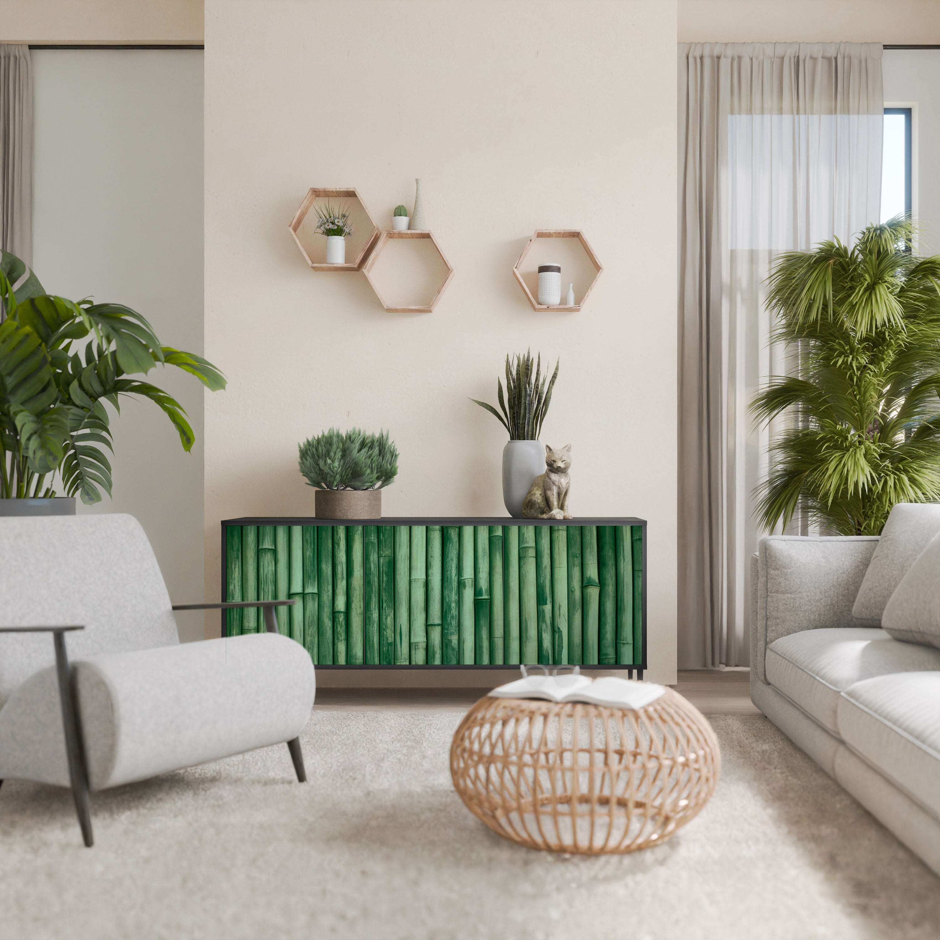 NATURAL GREEN 3-türiges Sideboard in schwarzem Finish