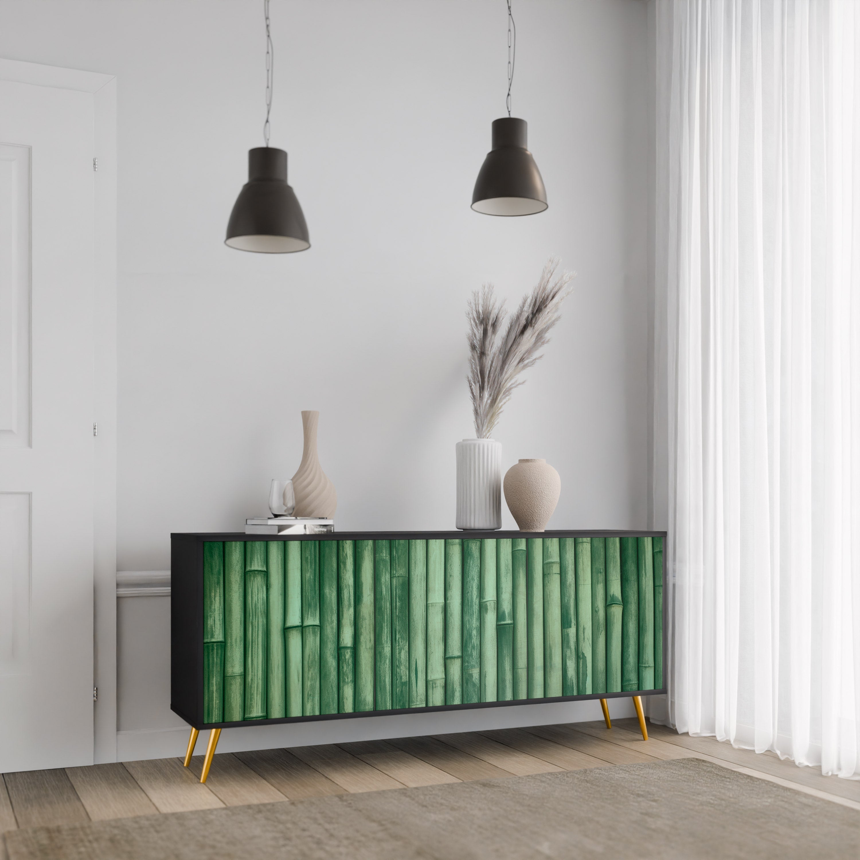 NATURAL GREEN 3-türiges Sideboard in schwarzem Finish