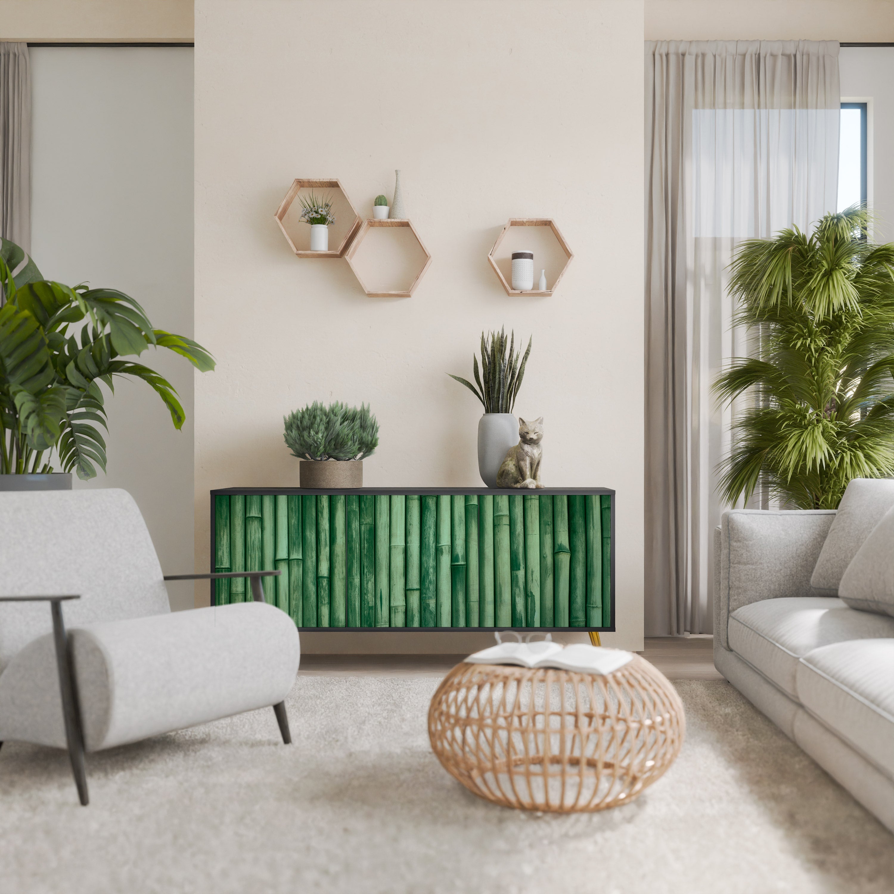 NATURAL GREEN 3-türiges Sideboard in schwarzem Finish